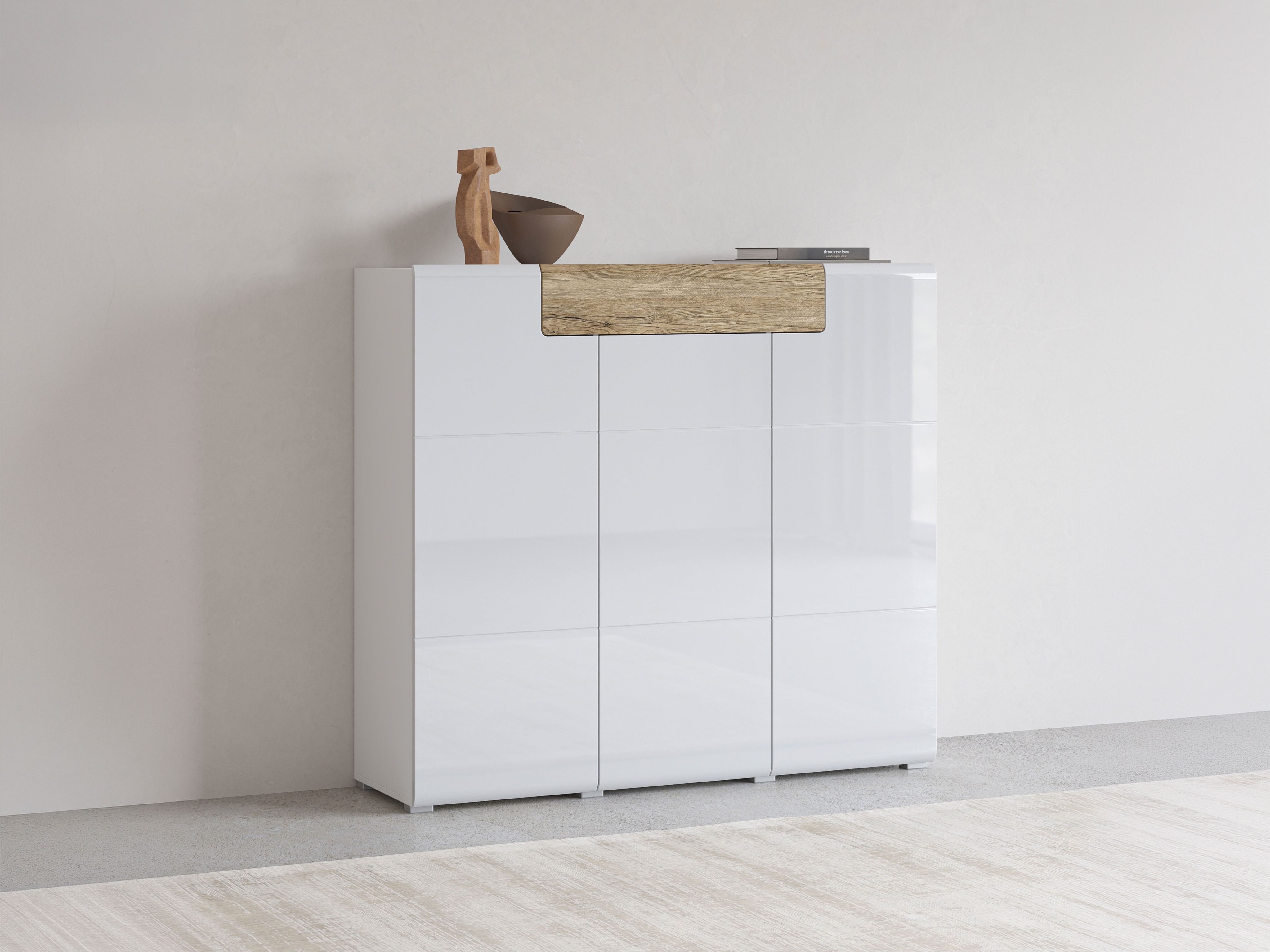 Komoda Torsone 112 (Belo + Sjajno belo + Hrast San Remo)