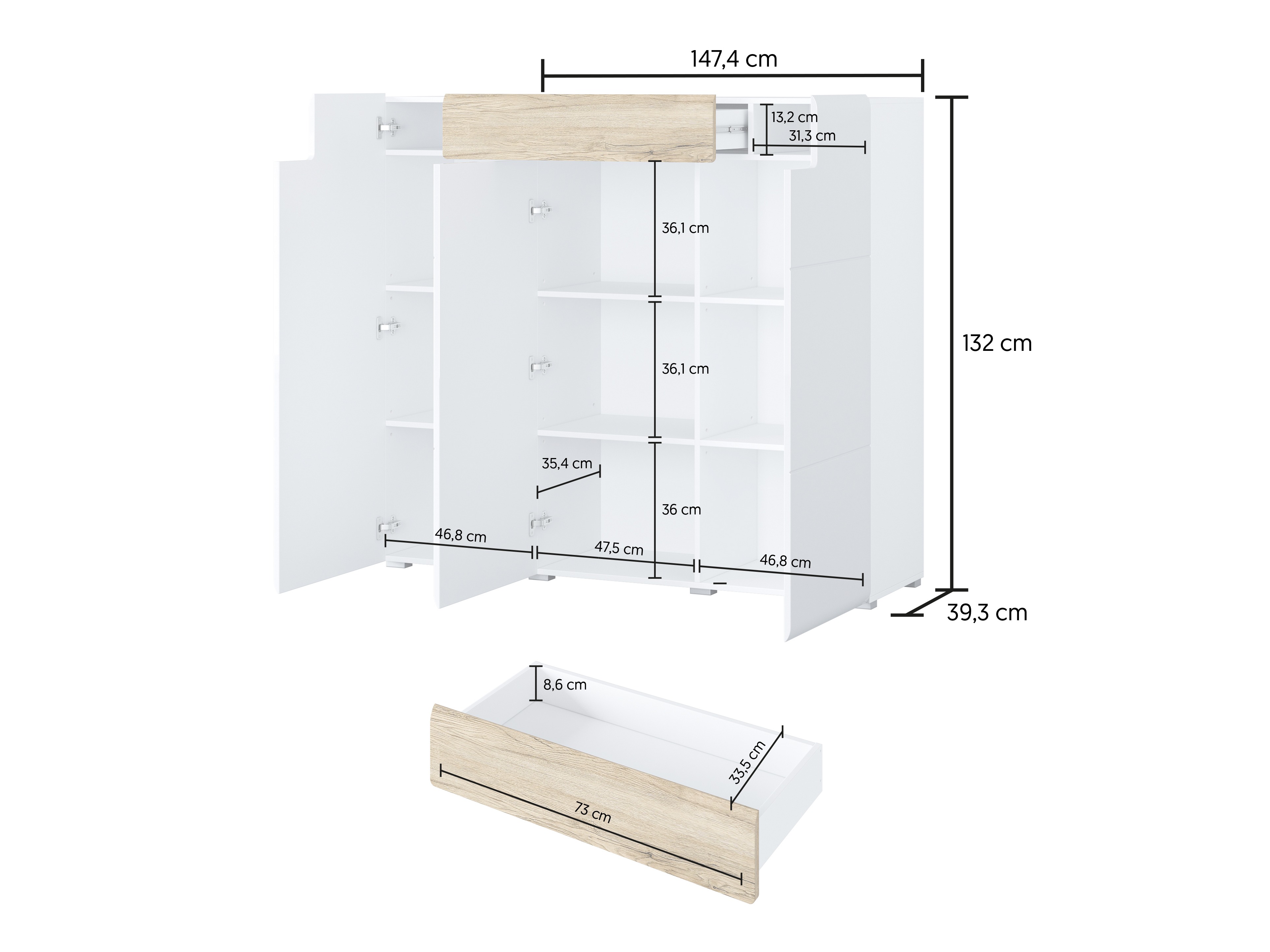 Komoda Torsone 112 (Belo + Sjajno belo)