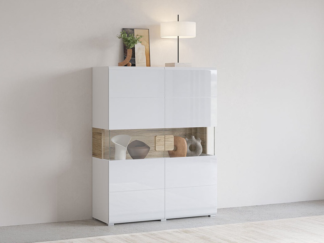 Polica Torsone 107 (Belo + Sjajno belo + Hrast San Remo)
