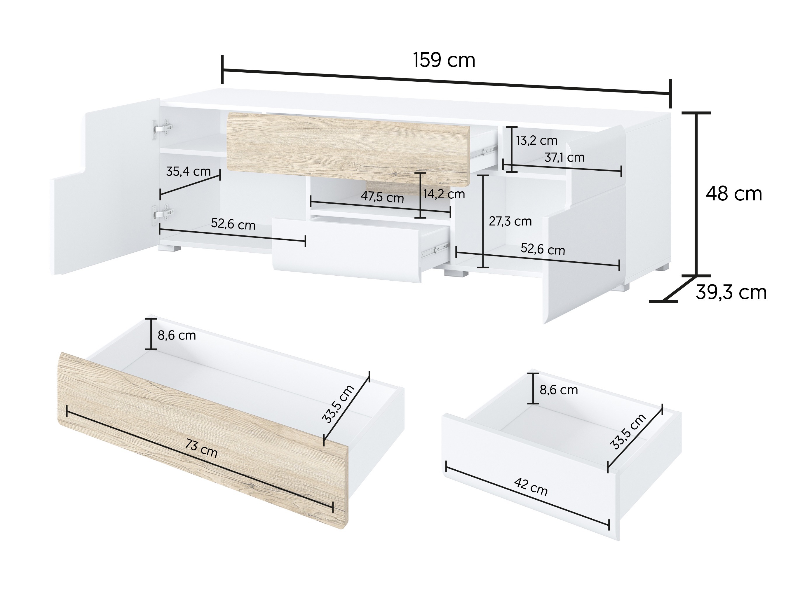 Set za dnevnu sobu Torsone 104 (Belo + Sjajno belo + Hrast San Remo)