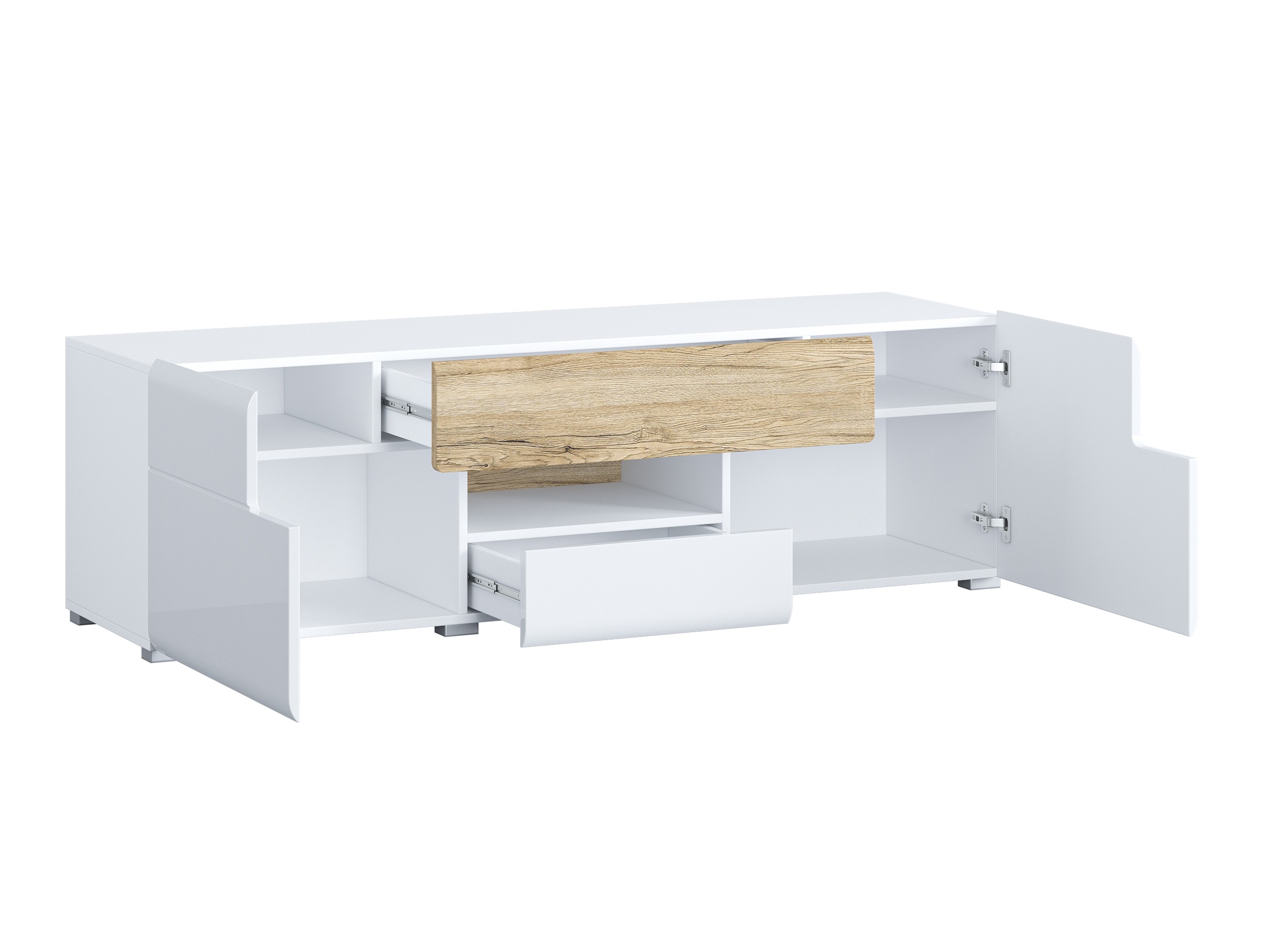 Set za dnevnu sobu Torsone 104 (Belo + Sjajno belo + Hrast San Remo)