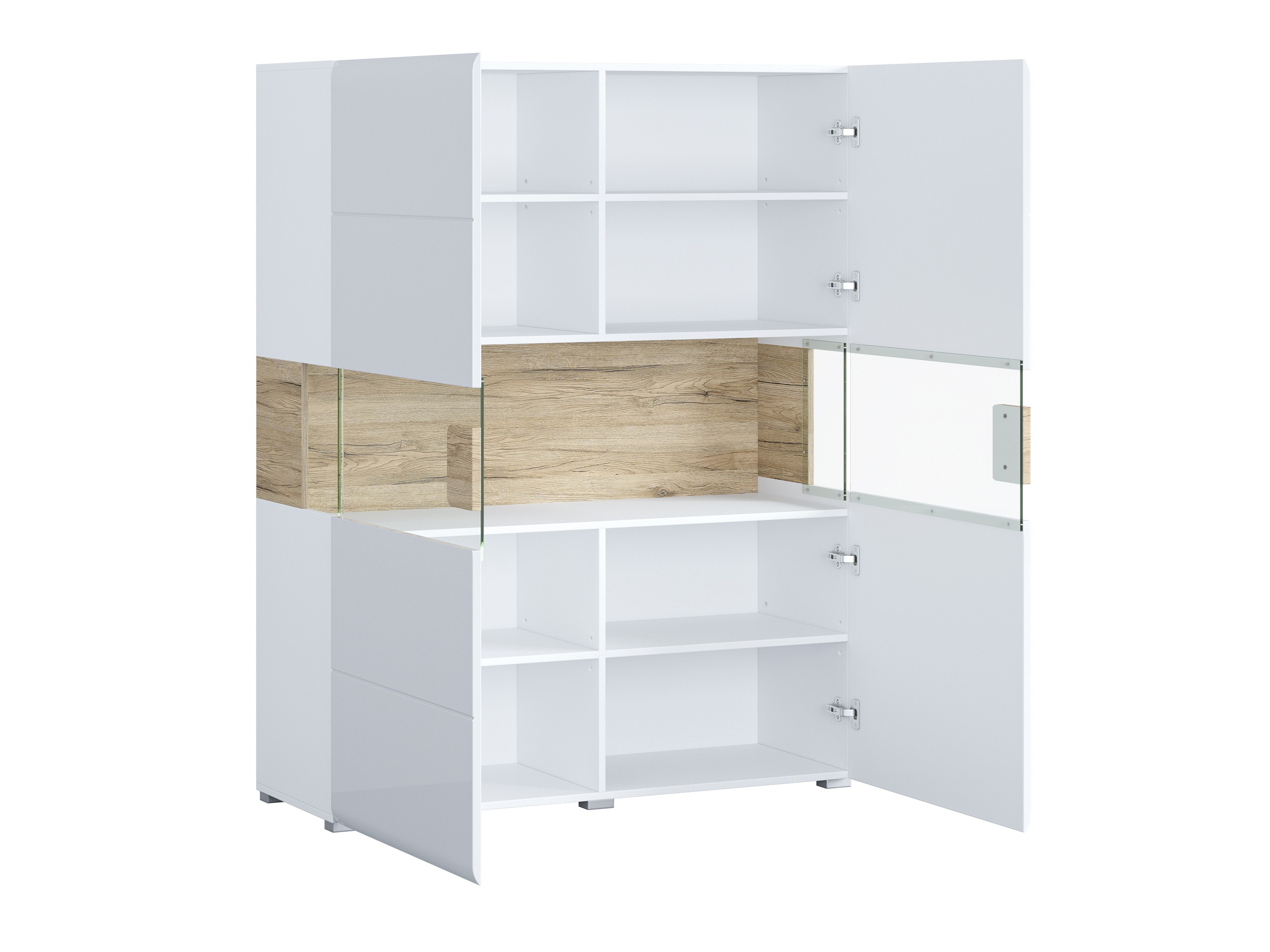 Set za dnevnu sobu Torsone 104 (Belo + Sjajno belo + Hrast San Remo)