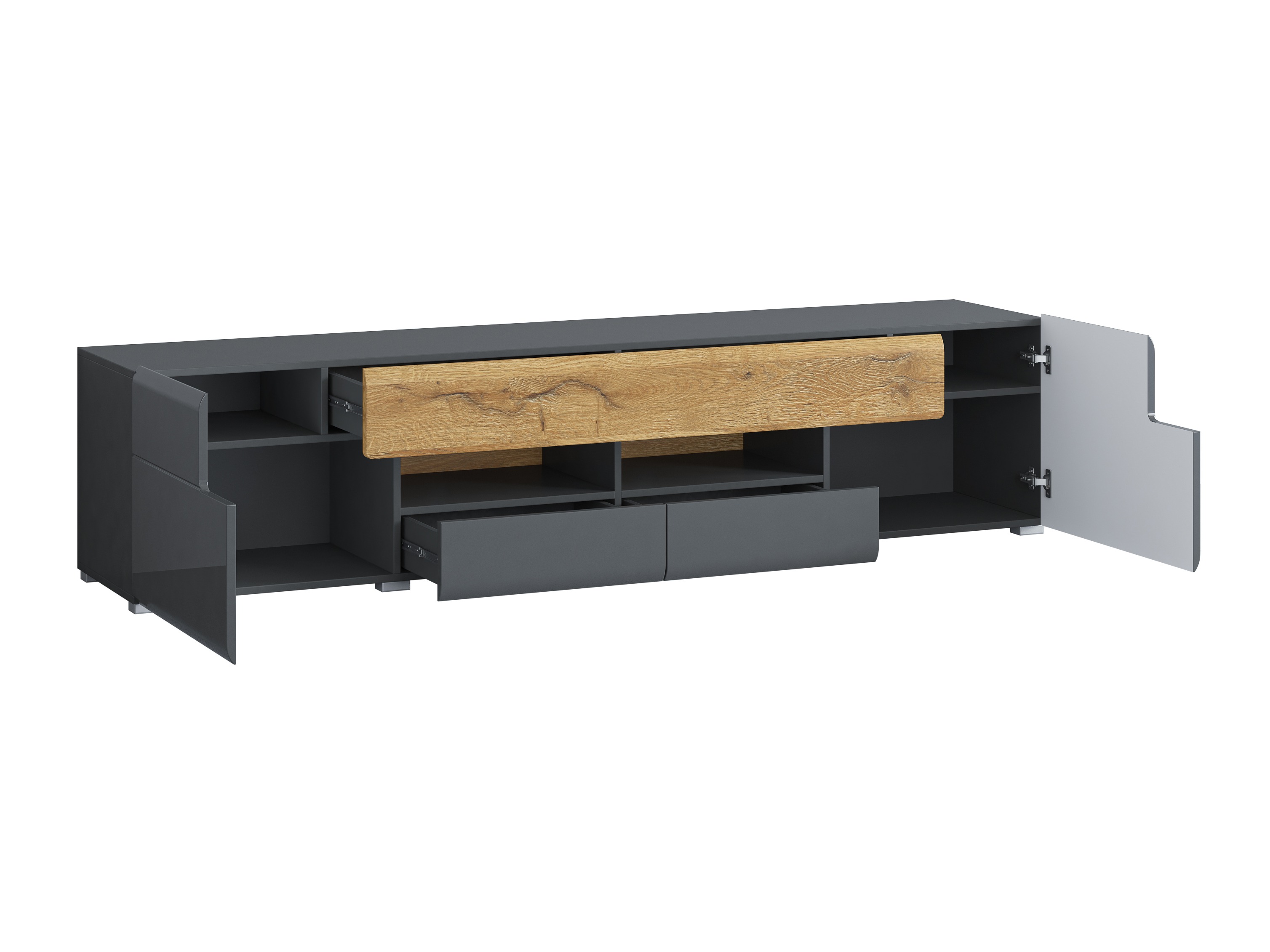 TV komoda Torsone 113 (Antracit + Gloss antracit + Grandson hrast)