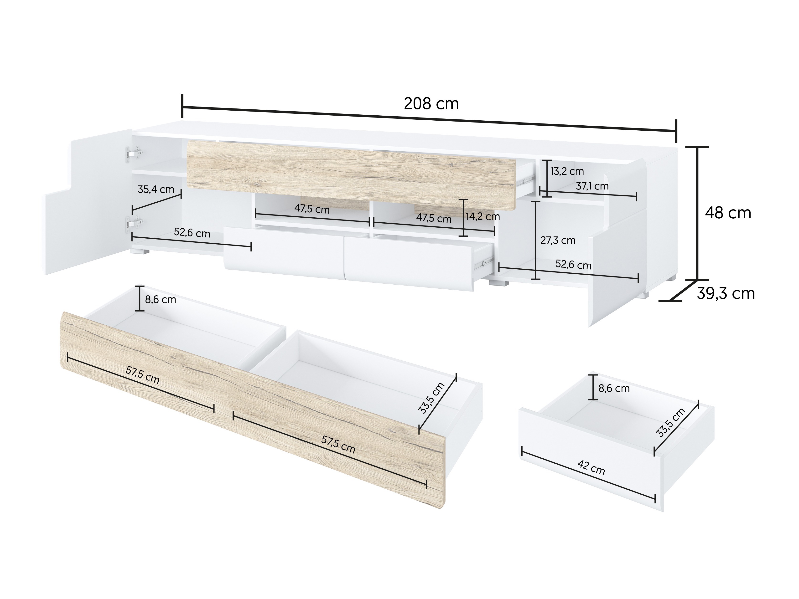 TV komoda Torsone 113 (Antracit + Gloss antracit + Grandson hrast)