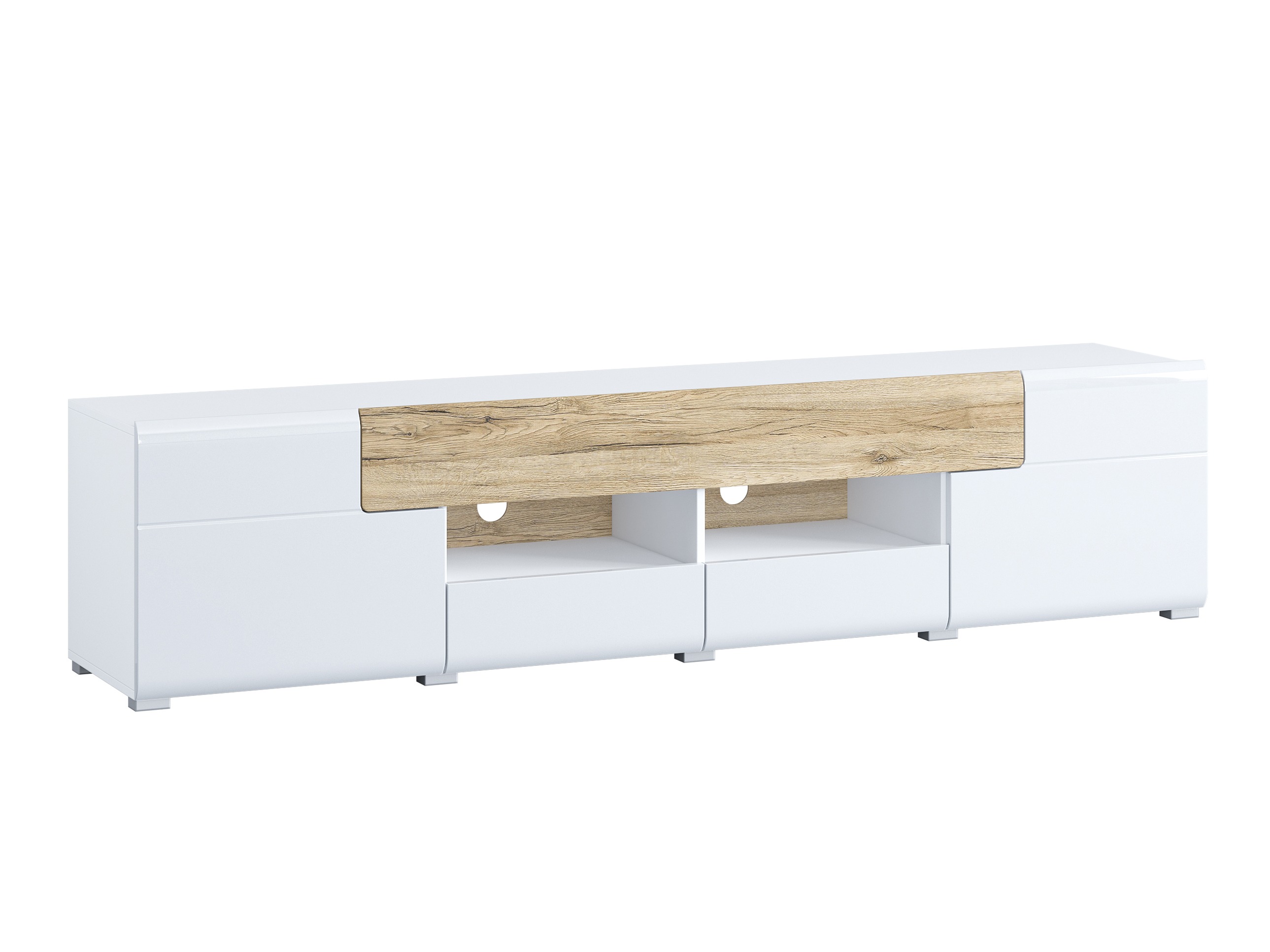 TV komoda Torsone 113 (Belo + Sjajno belo + Hrast San Remo)