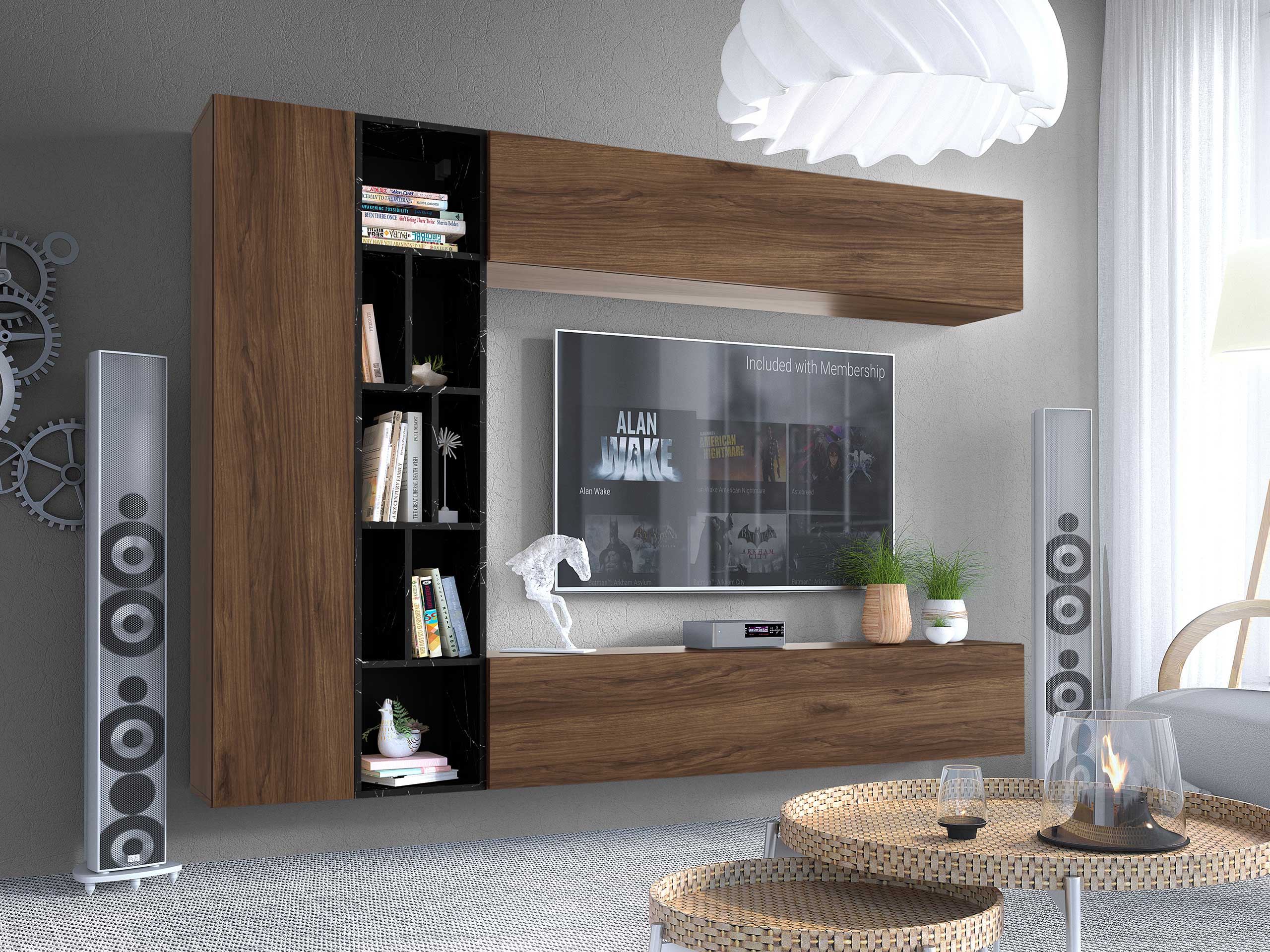 Set za dnevnu sobu Comfivo Natura (Orah + Crni mermer)