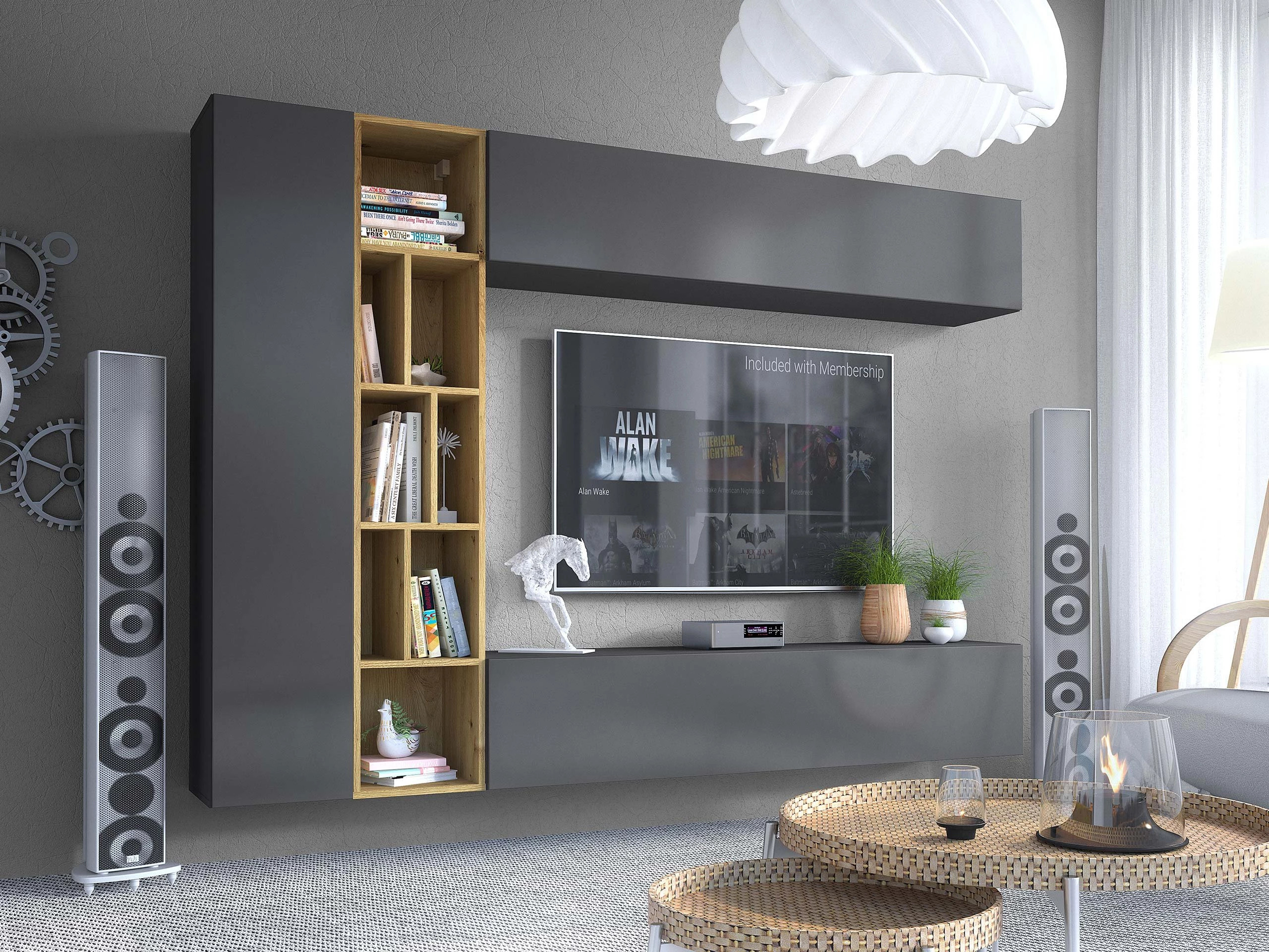 Set za dnevnu sobu Comfivo Natura (Sivo + Artisan hrast)