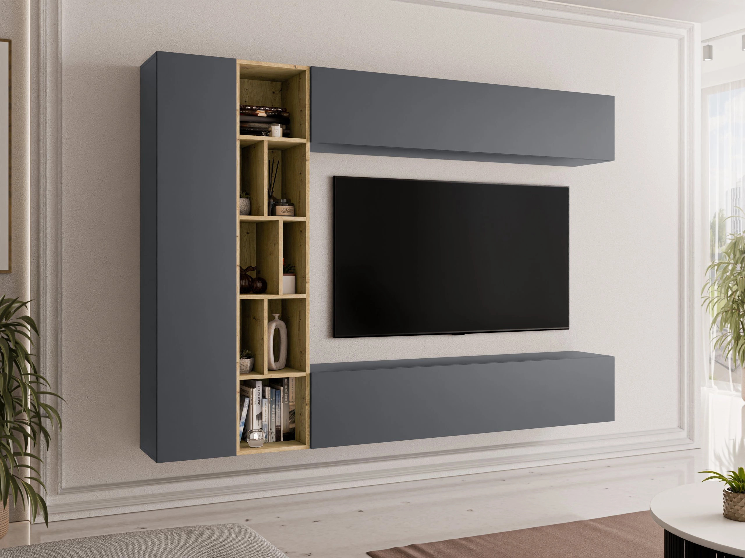 Set za dnevnu sobu Comfivo Natura (Sivo + Artisan hrast)