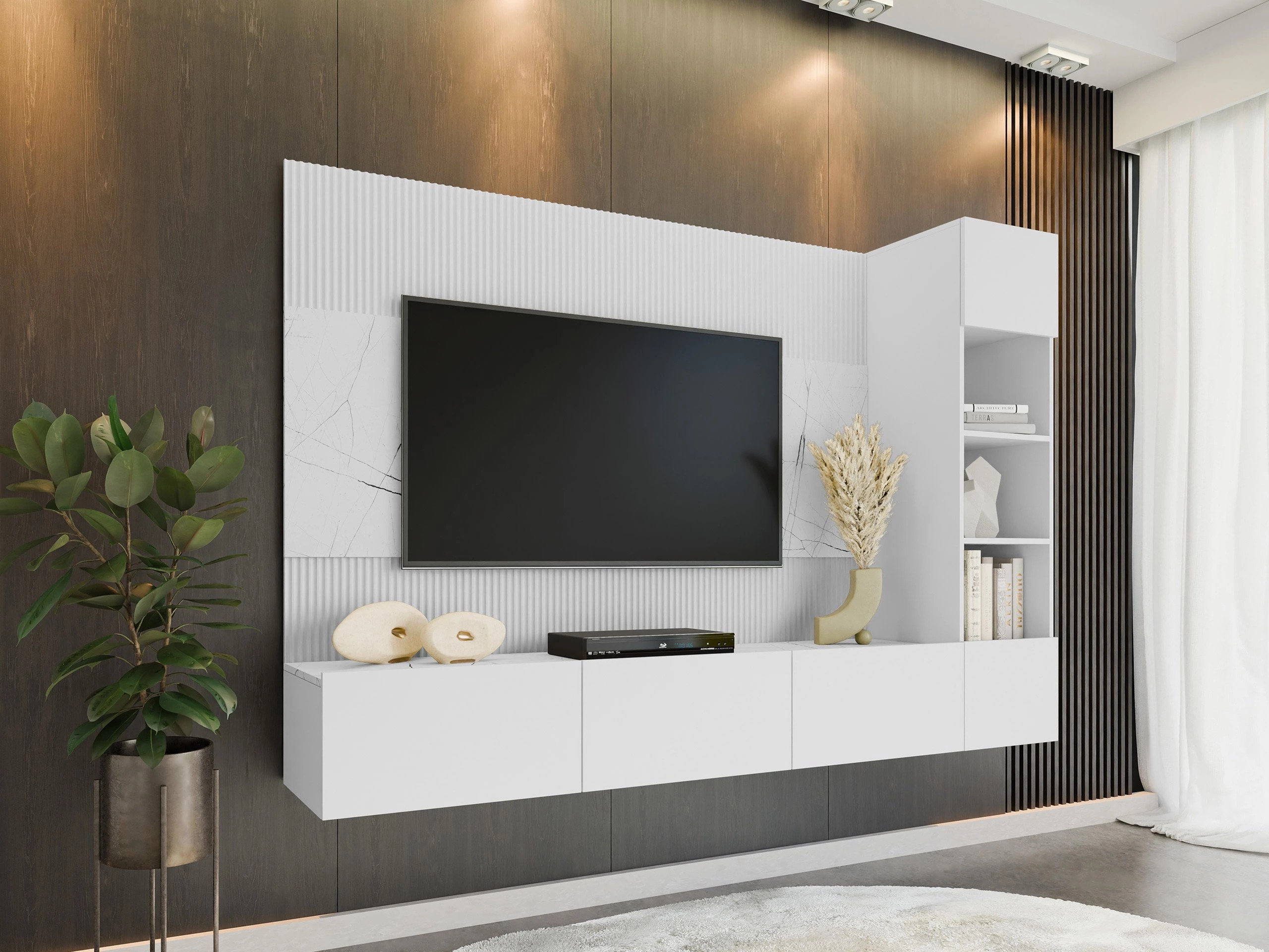 Set za dnevnu sobu Comfivo Salix II (Belo + Beli mermer)