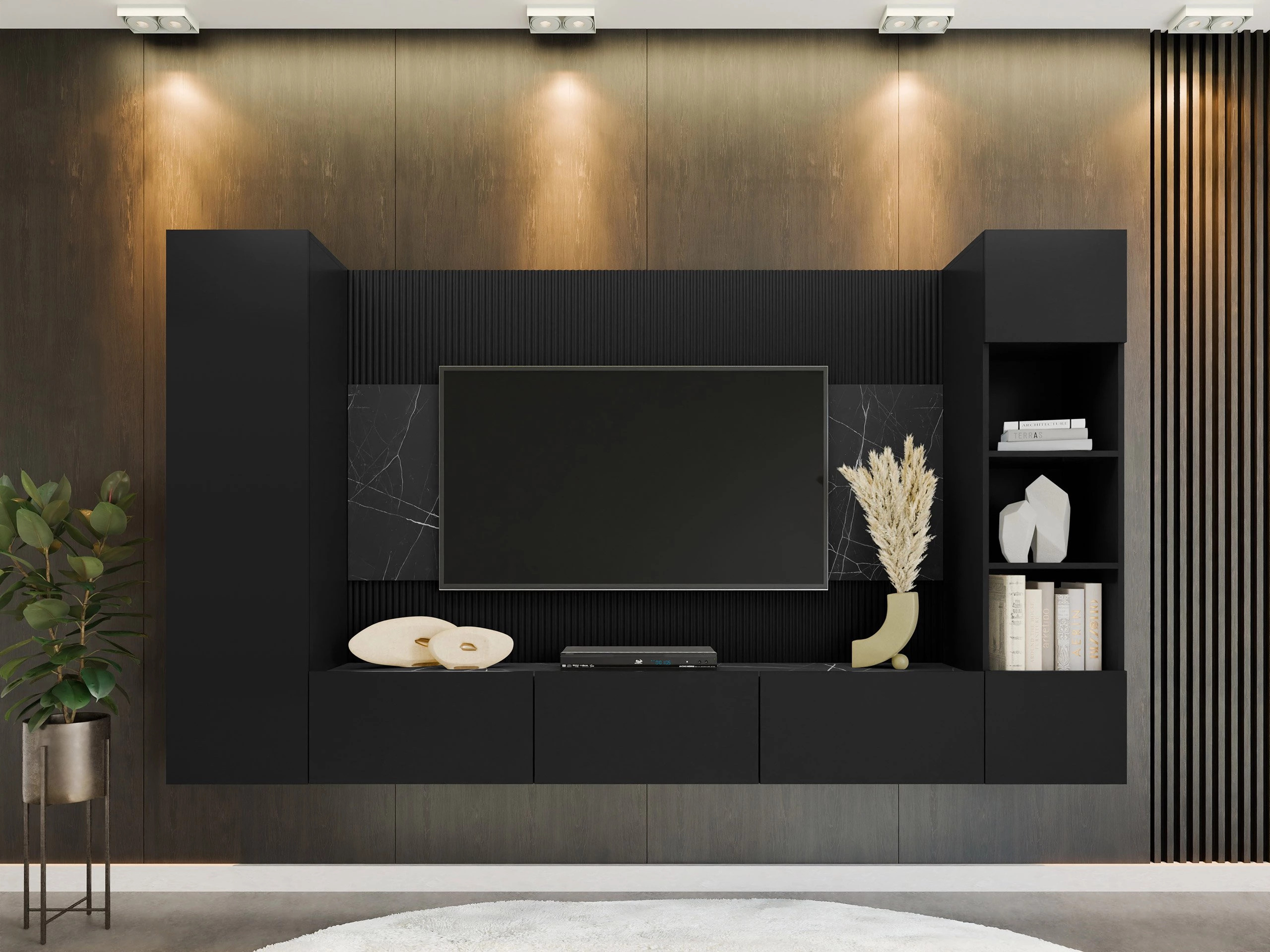 Set za dnevnu sobu Comfivo Salix IV (Crno + Crni mermer)