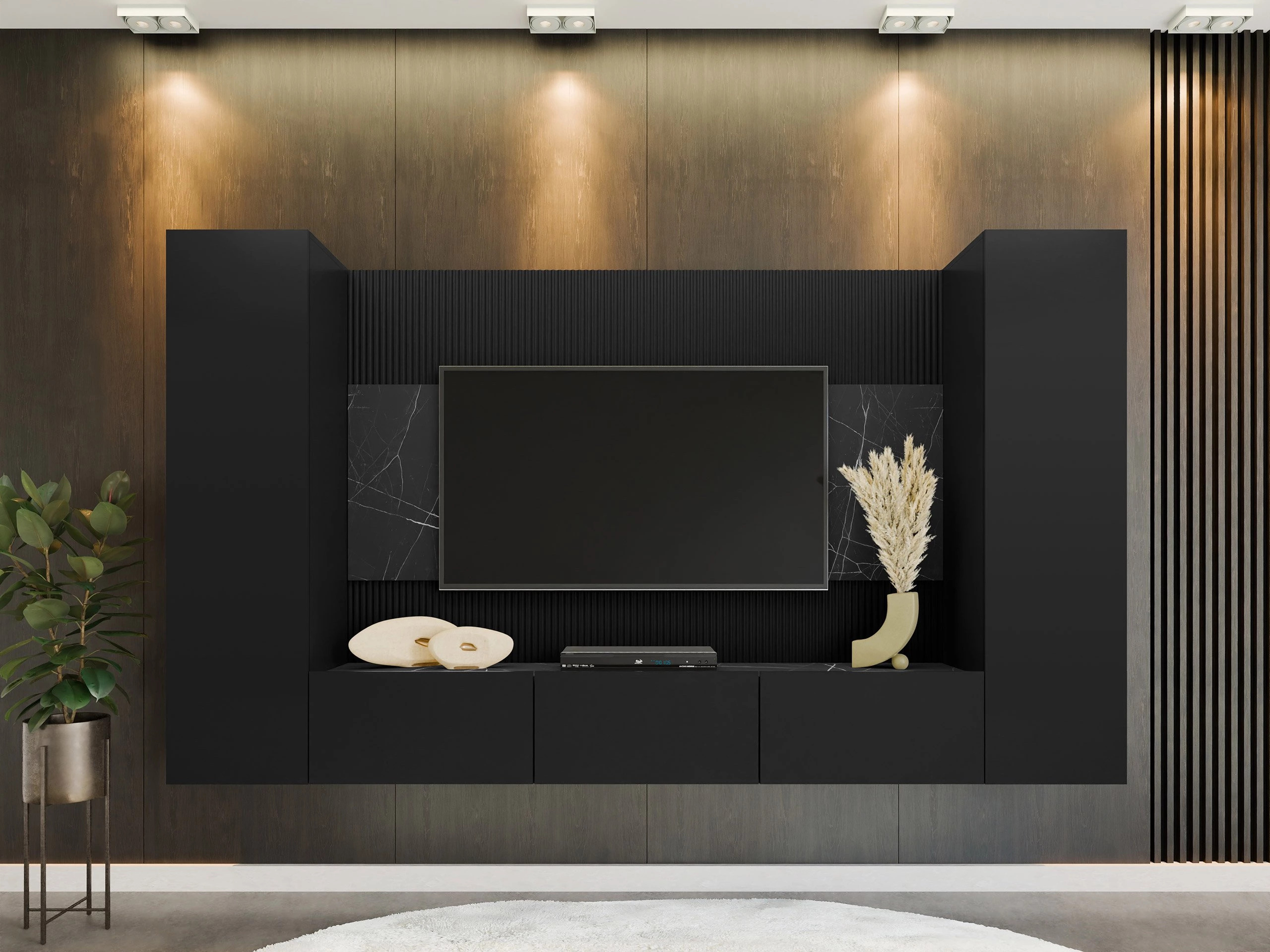 Set za dnevnu sobu Comfivo Salix V (Crno + Crni mermer)