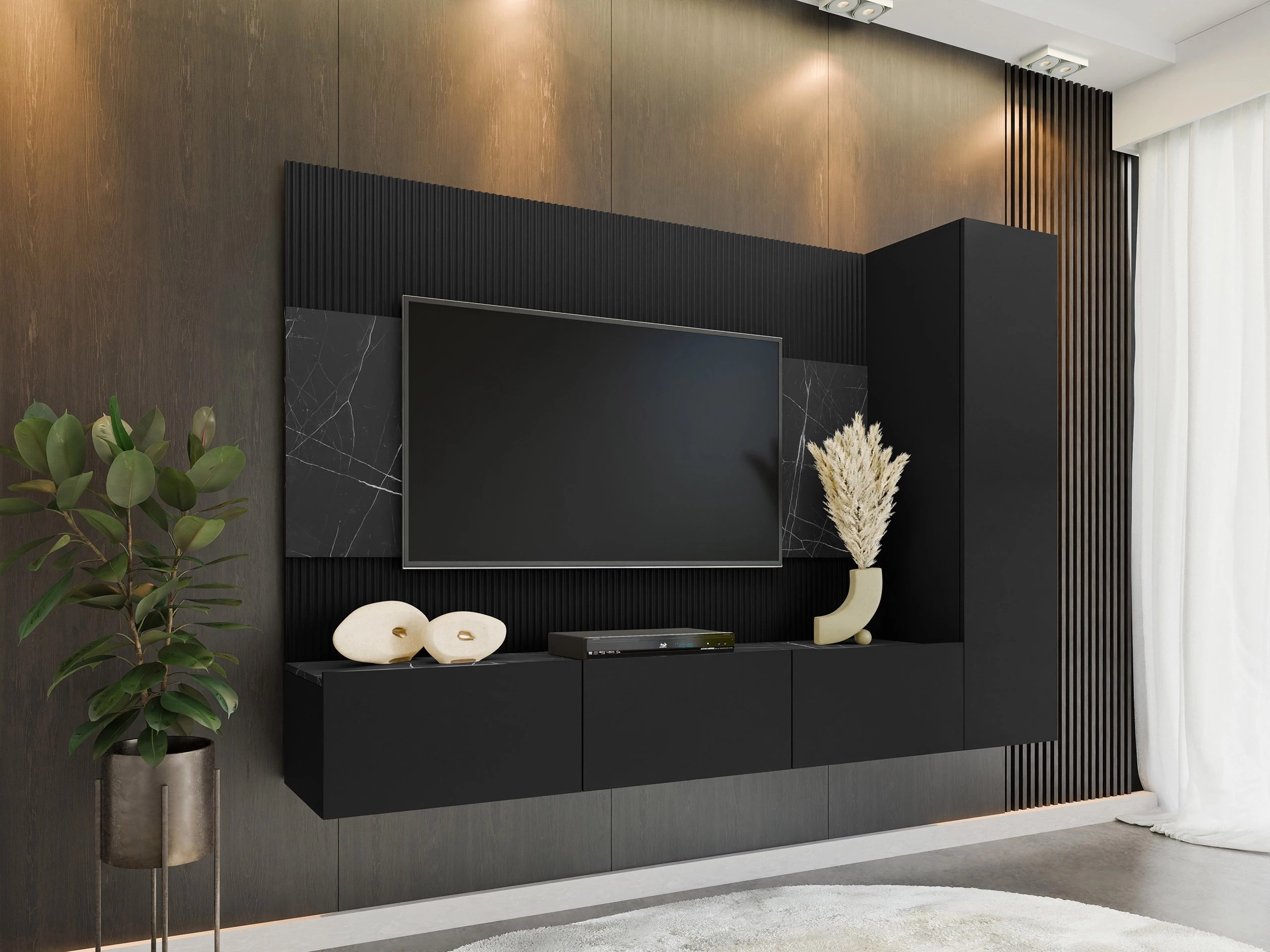 Set za dnevnu sobu Comfivo Salix VI (Crno + Crni mermer)