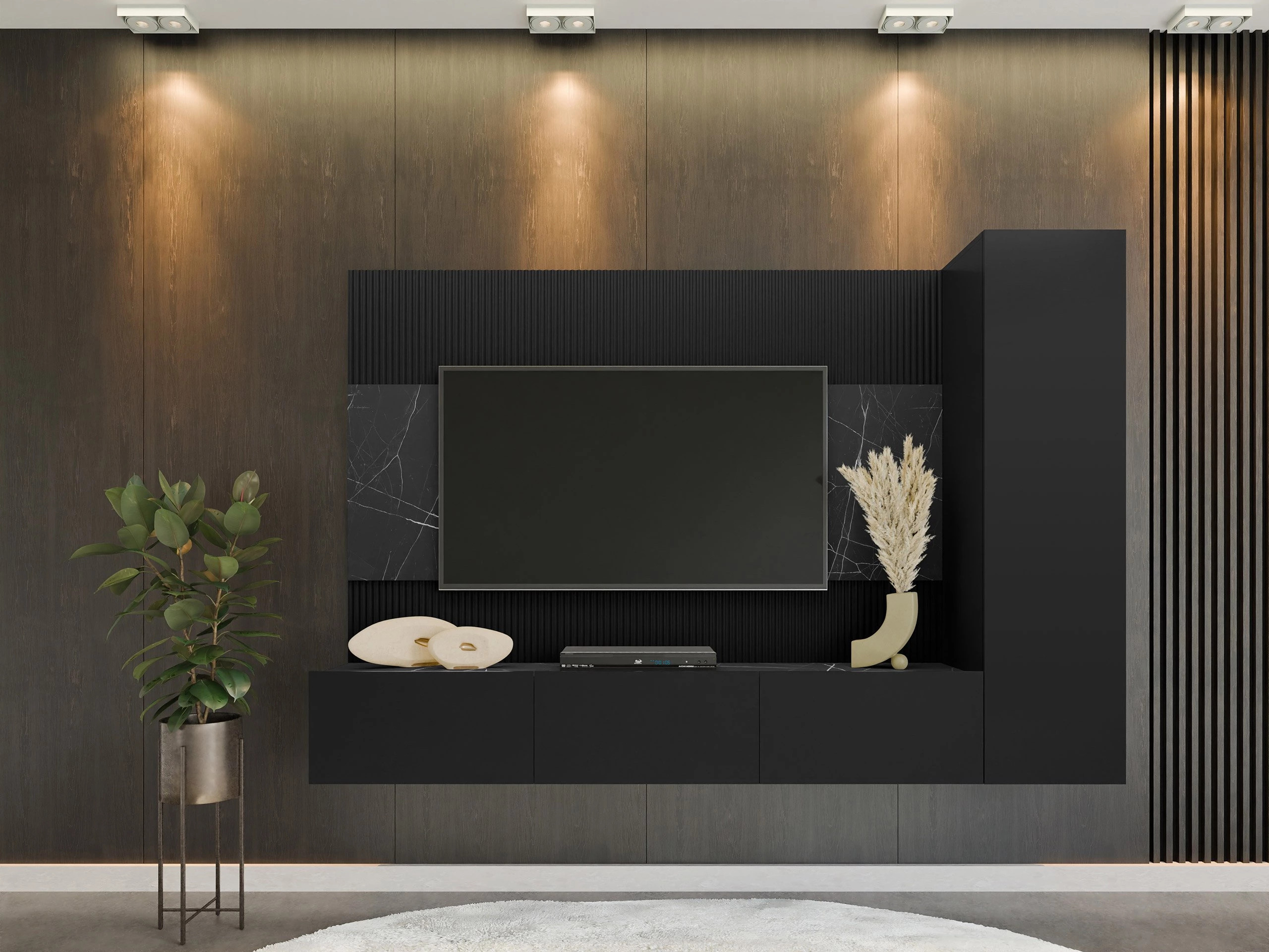 Set za dnevnu sobu Comfivo Salix VI (Crno + Crni mermer)