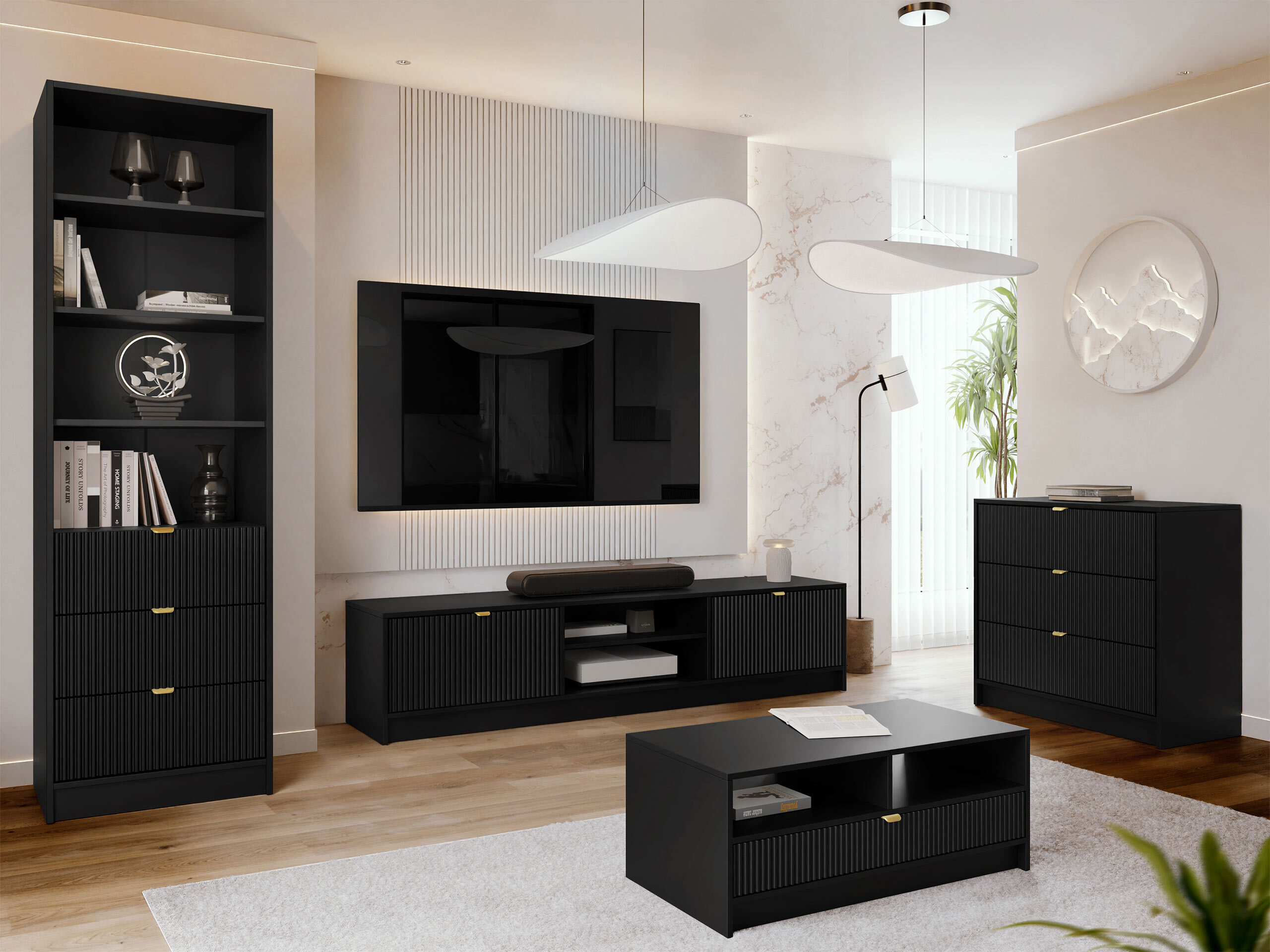 Set za dnevnu sobu Comfivo Papilio VII (Crno)