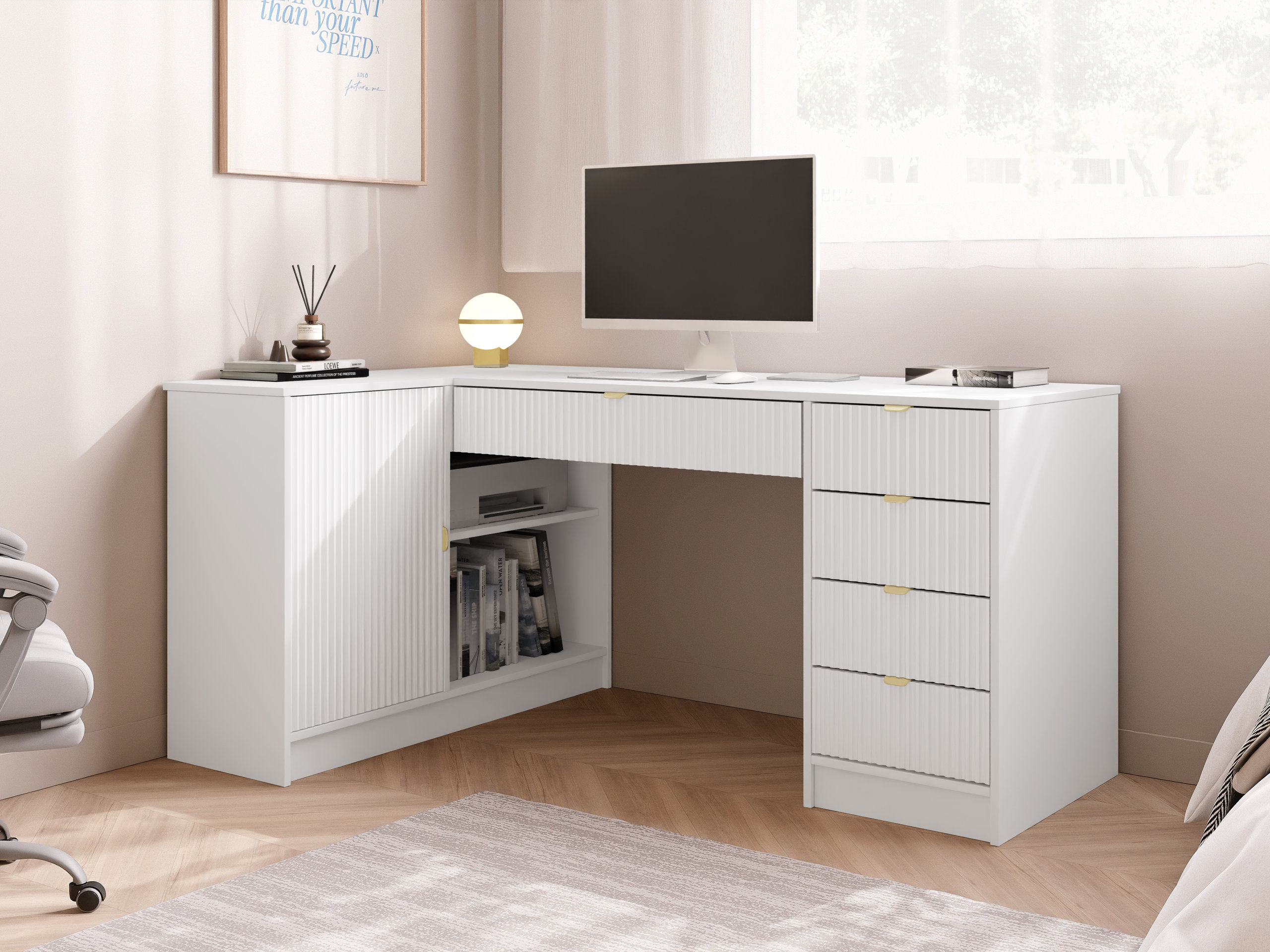 Ugaoni kancelarijski sto Comfivo Papilio II (Belo)