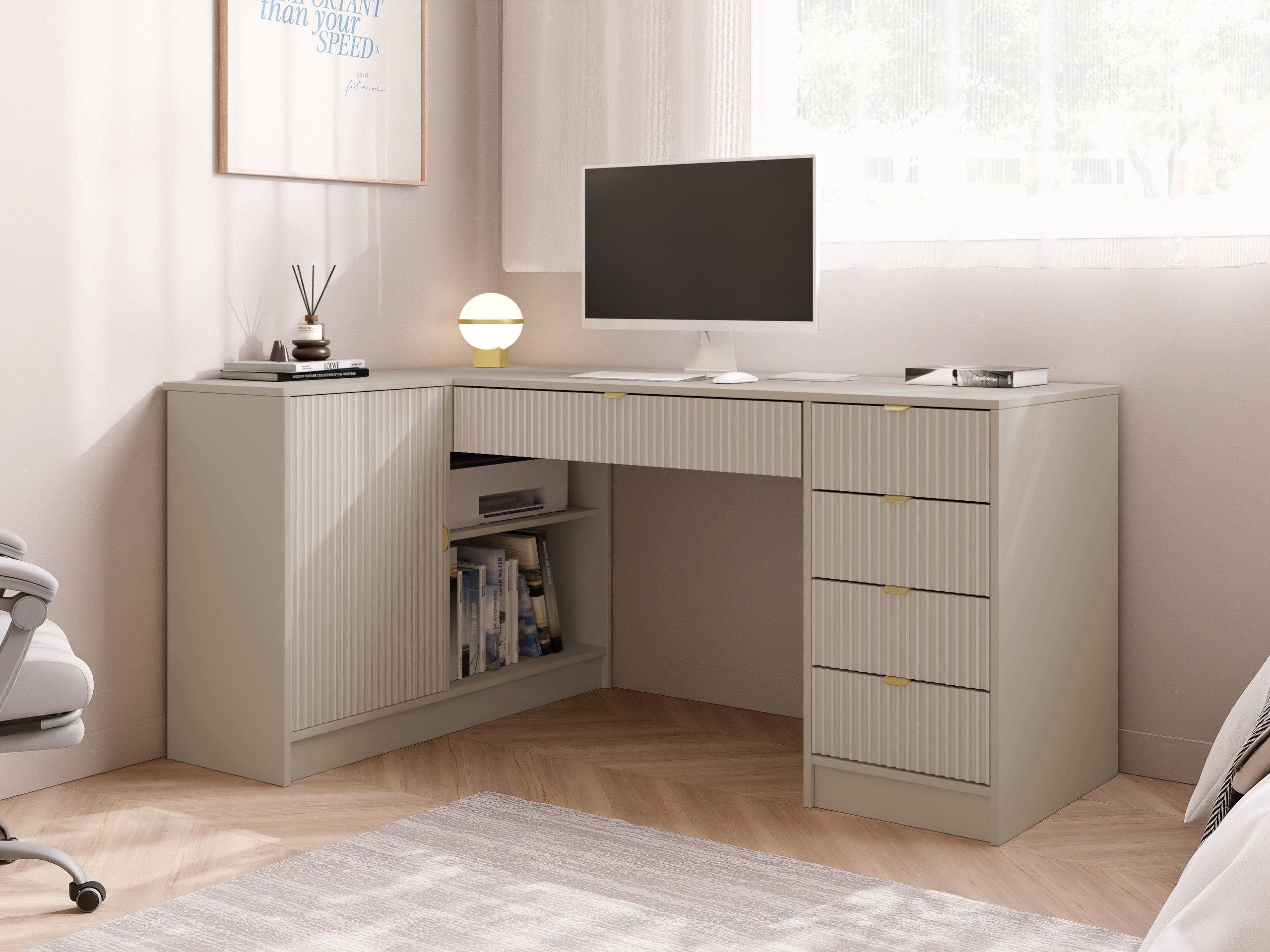 Ugaoni kancelarijski sto Comfivo Papilio II (Bež)