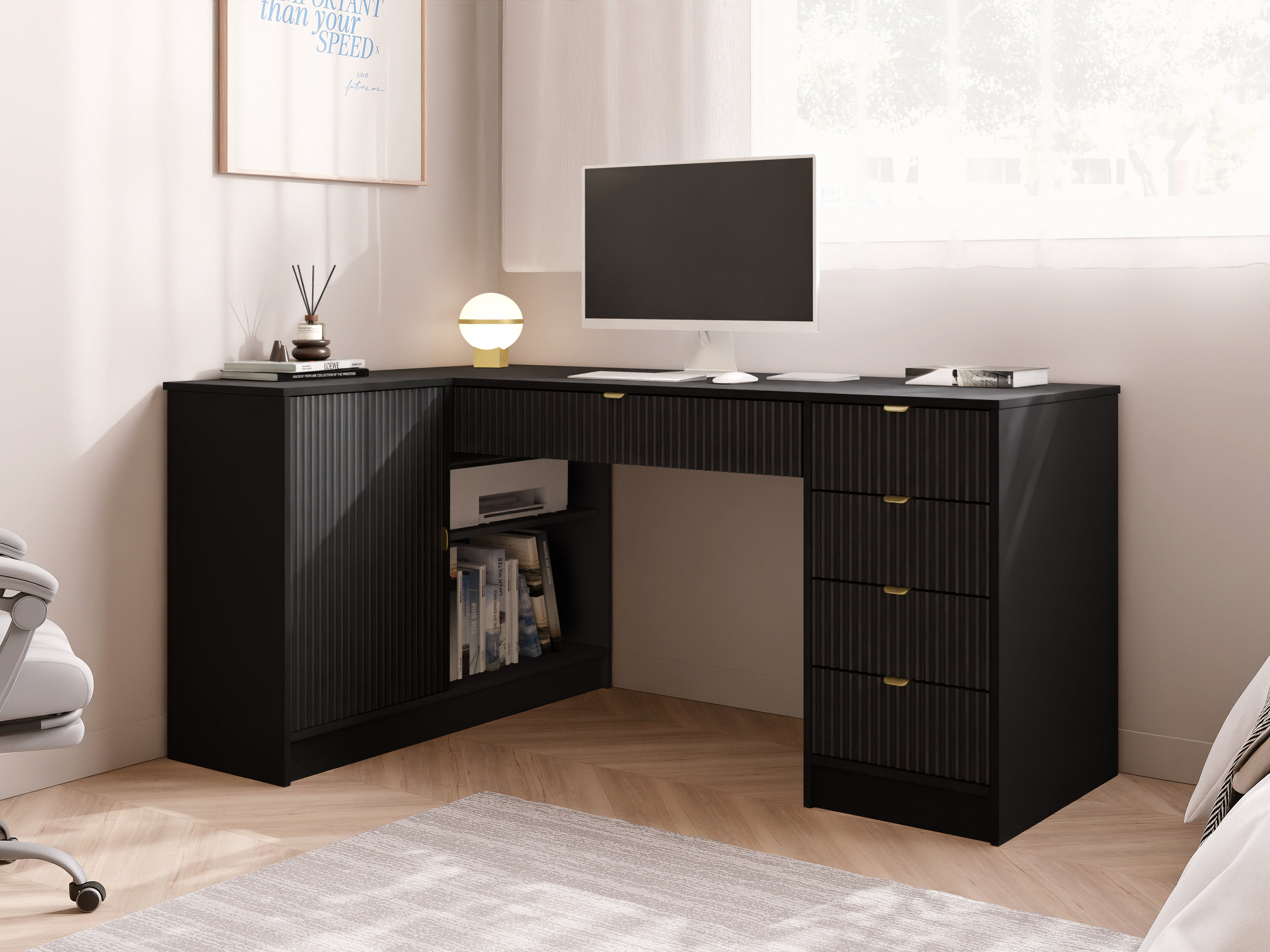 Ugaoni kancelarijski sto Comfivo Papilio II (Crno)