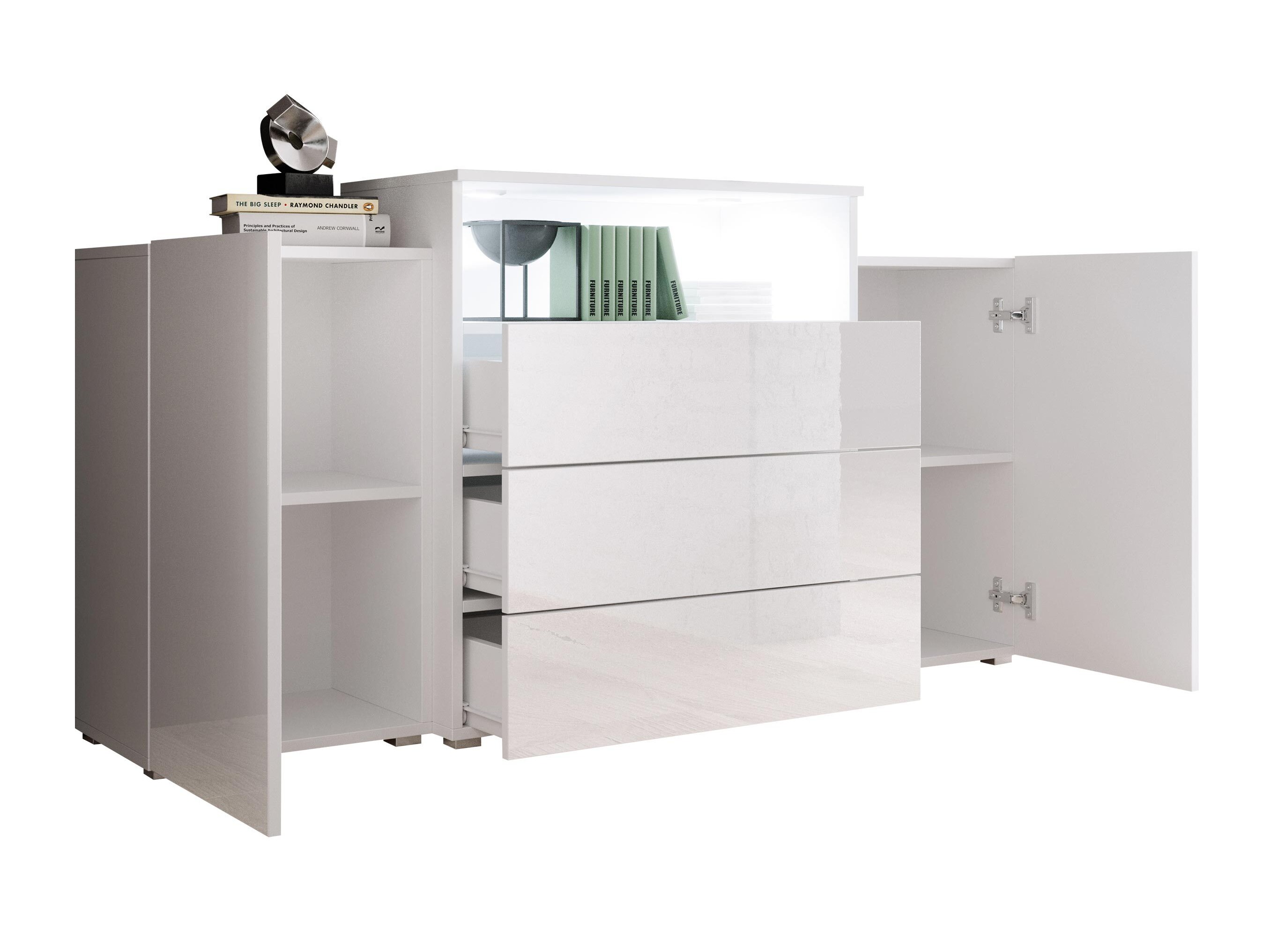 Komoda Sarasota 127 (Belo + Sjajno belo + Hrast Votan)