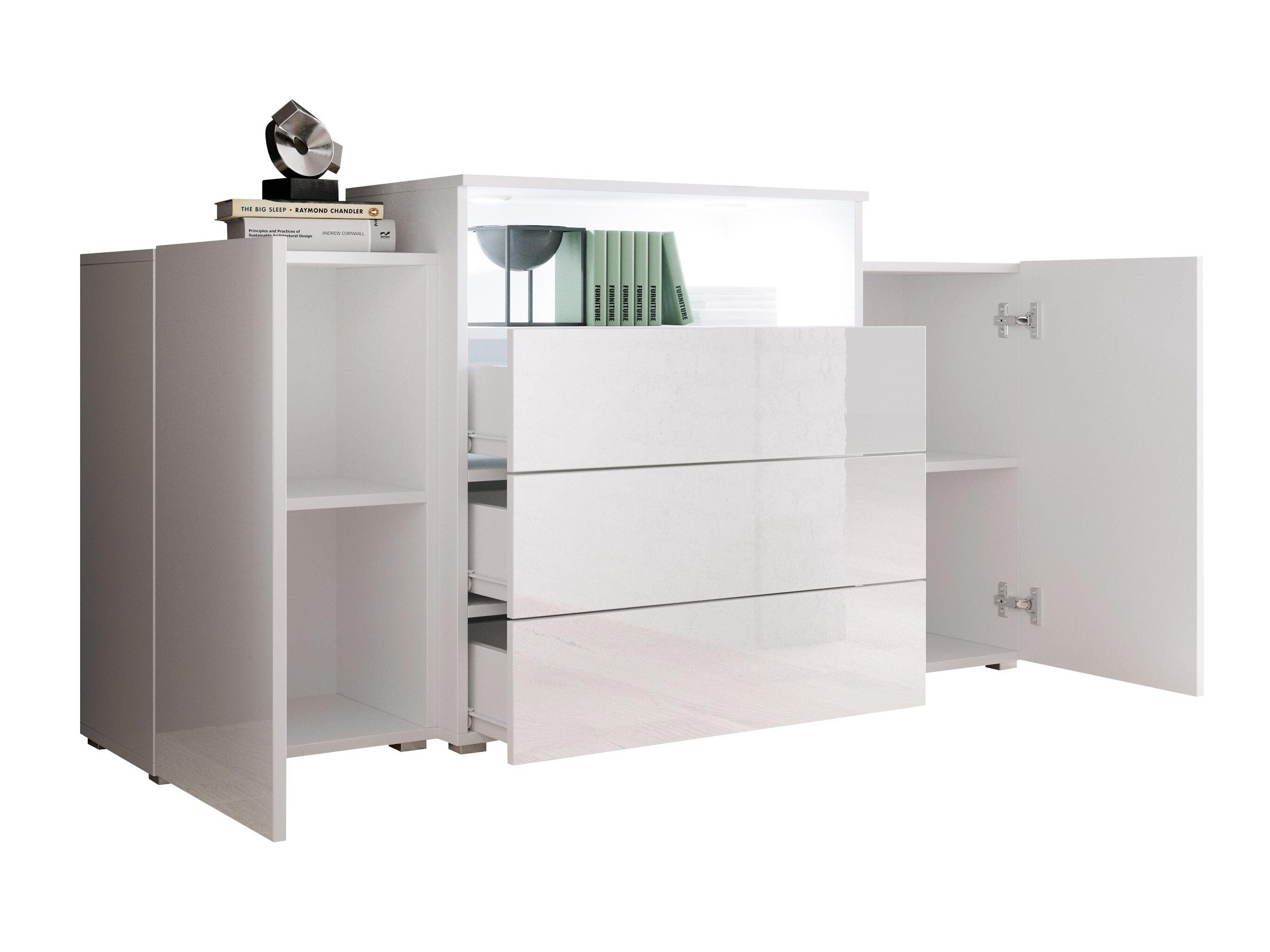 Komoda Sarasota 127 (Belo + Sjajno belo + Hrast Votan)