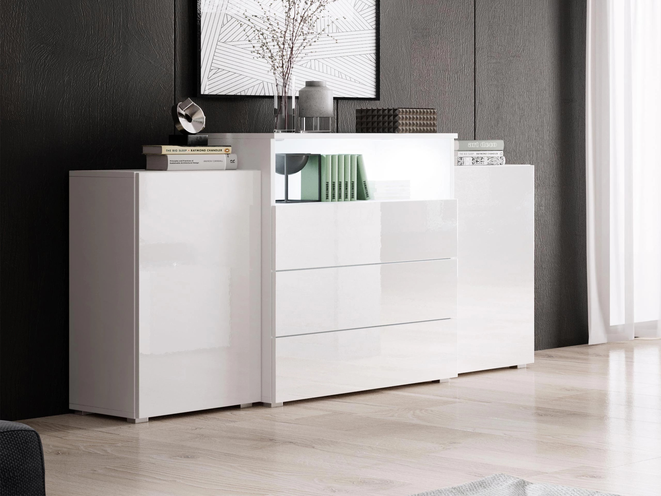Komoda Sarasota 127 (Belo + Sjajno belo)