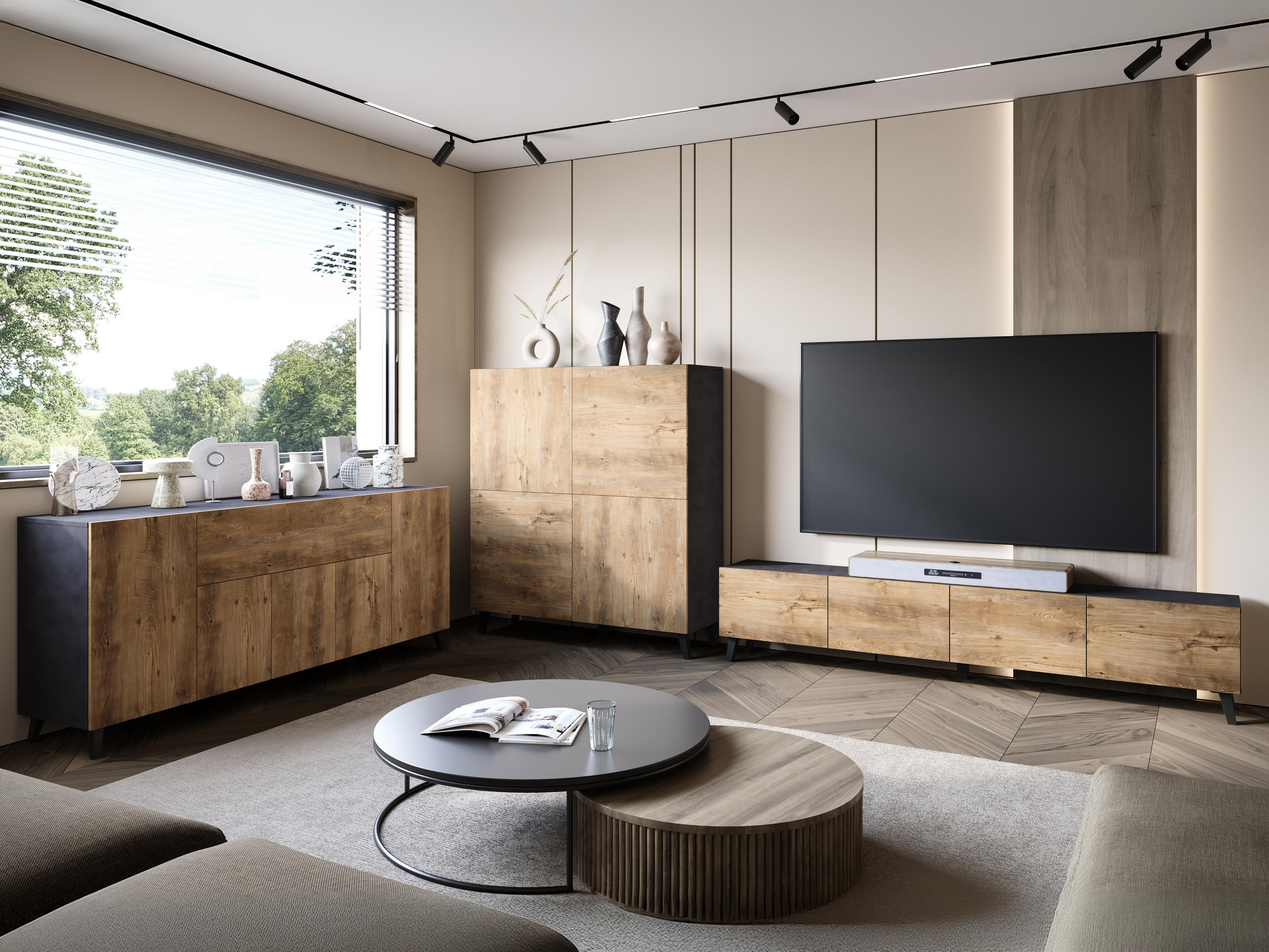 TV komoda Levtive 101 (Matera siva + Kesten)