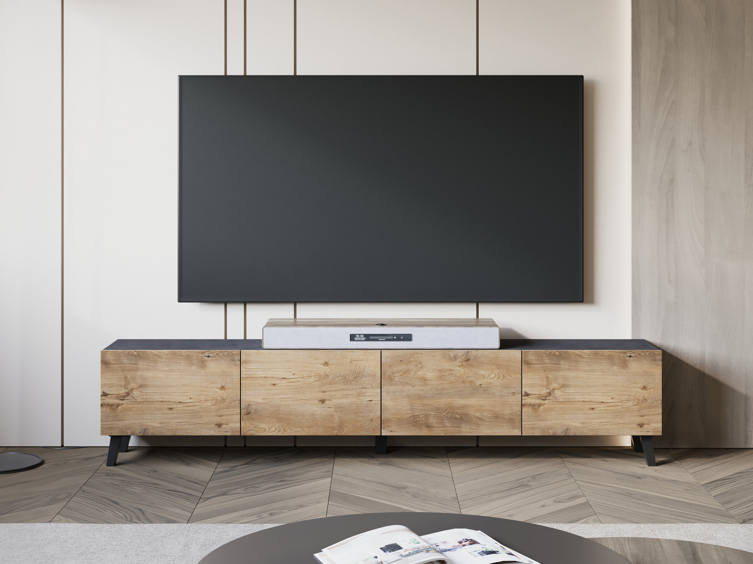 TV komoda Levtive 101 (Matera siva + Kesten)
