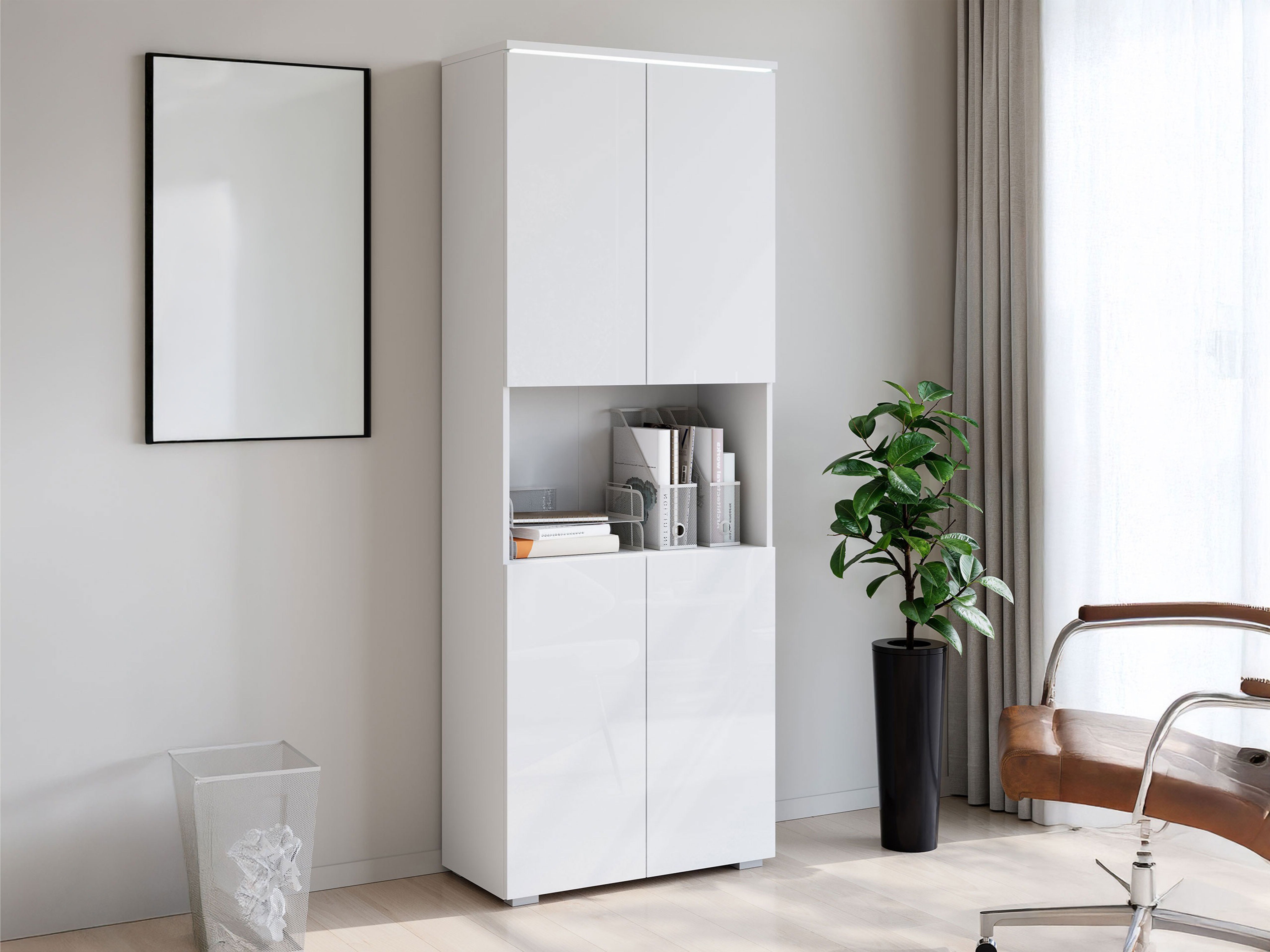 Polica Mirfivo 106 (Belo + Sjajno belo)