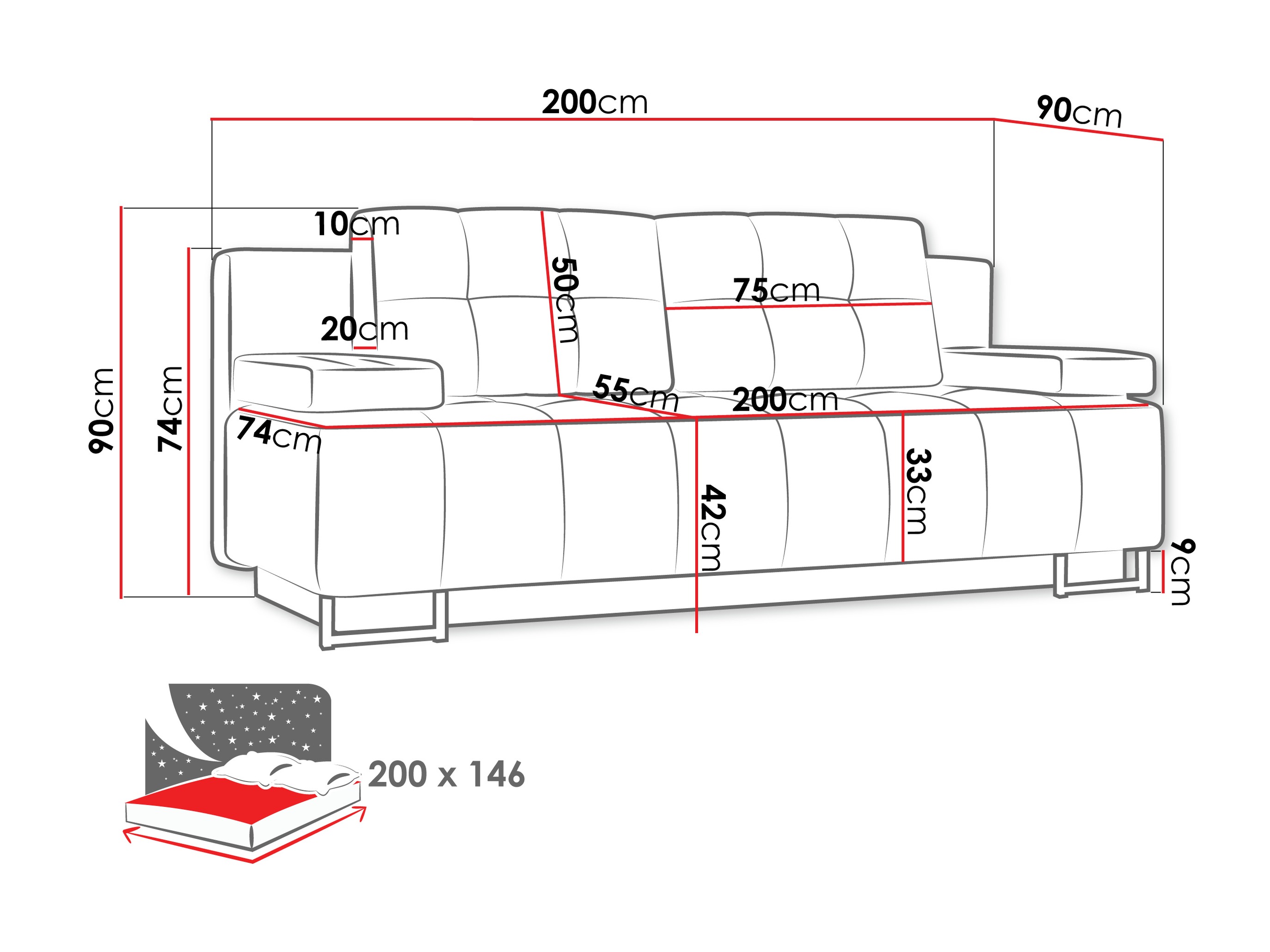 Sofa na razvlačenje Columbus 151 (Lumo 65)