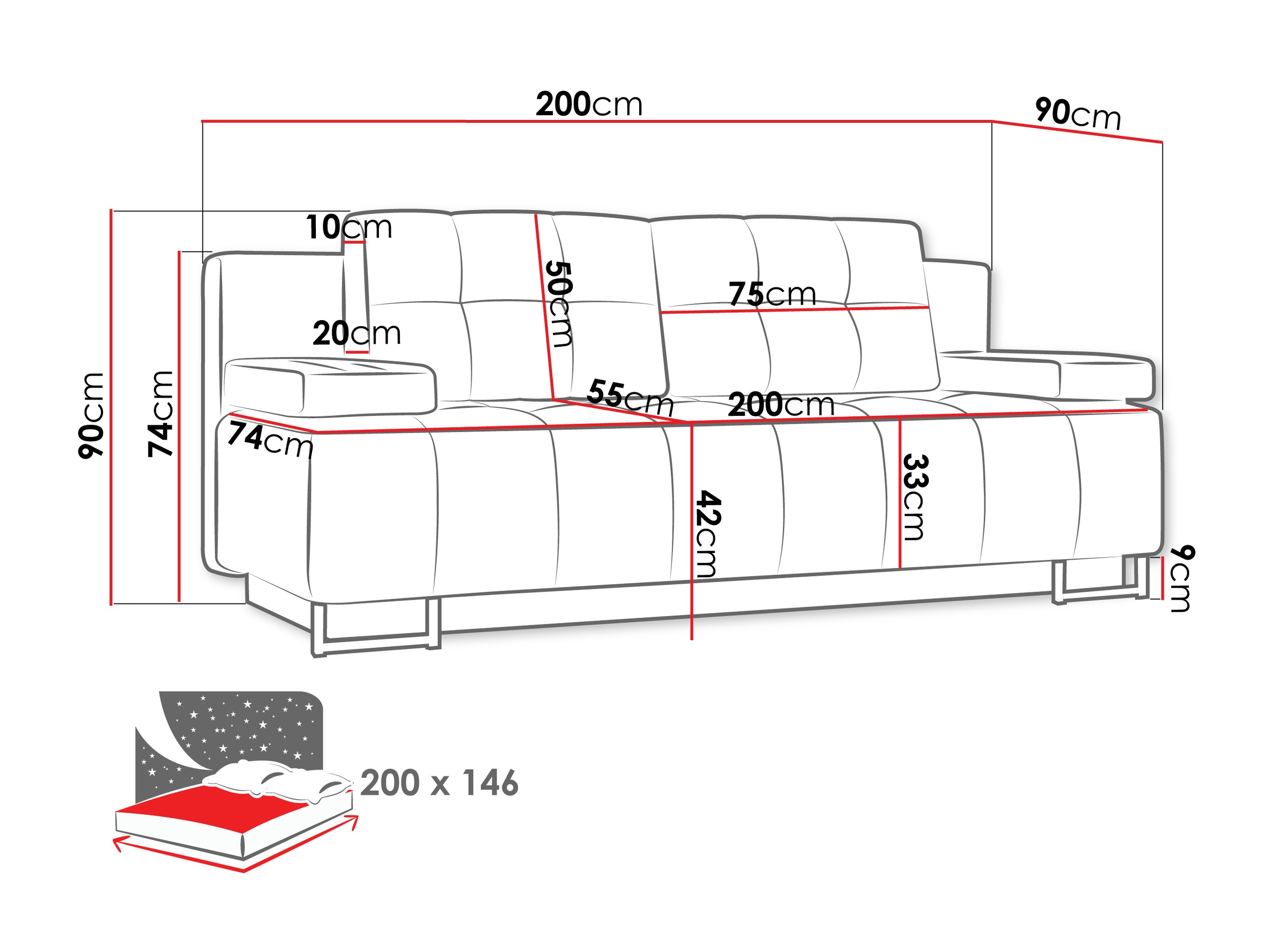 Sofa na razvlačenje Columbus 151 (Lumo 75)