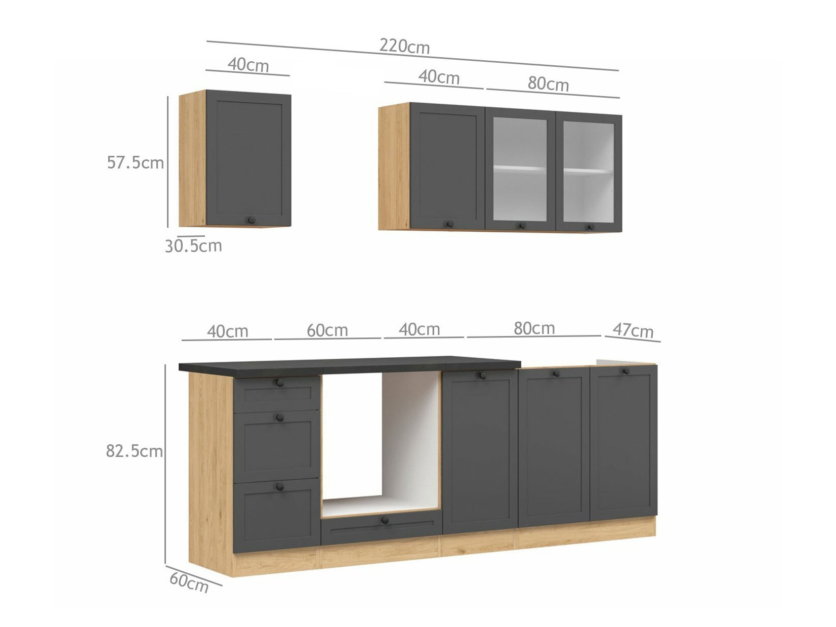 Modularni kuhinjski set Classic Grey Oak 117