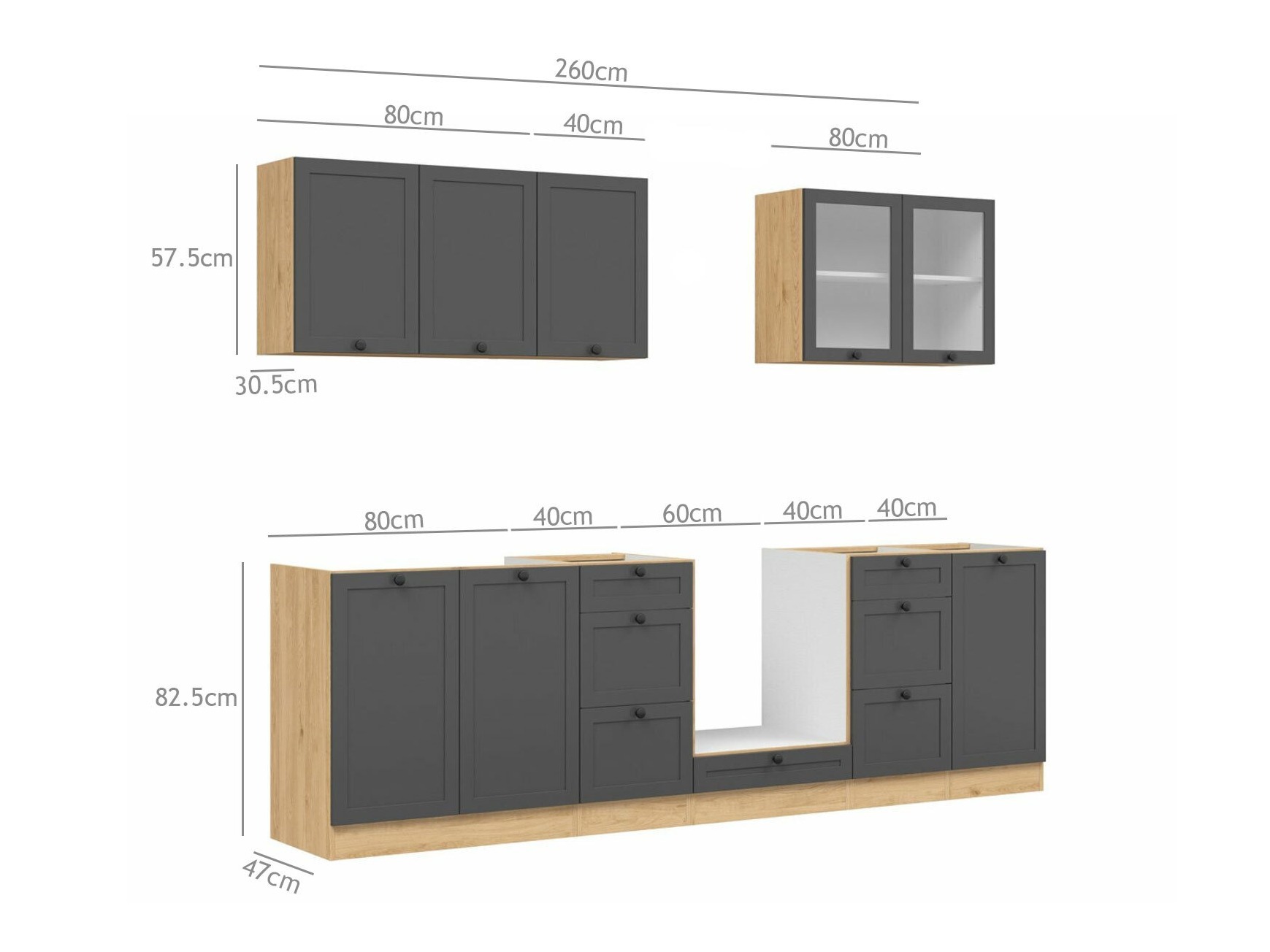 Modularni kuhinjski set Classic Grey Oak 118
