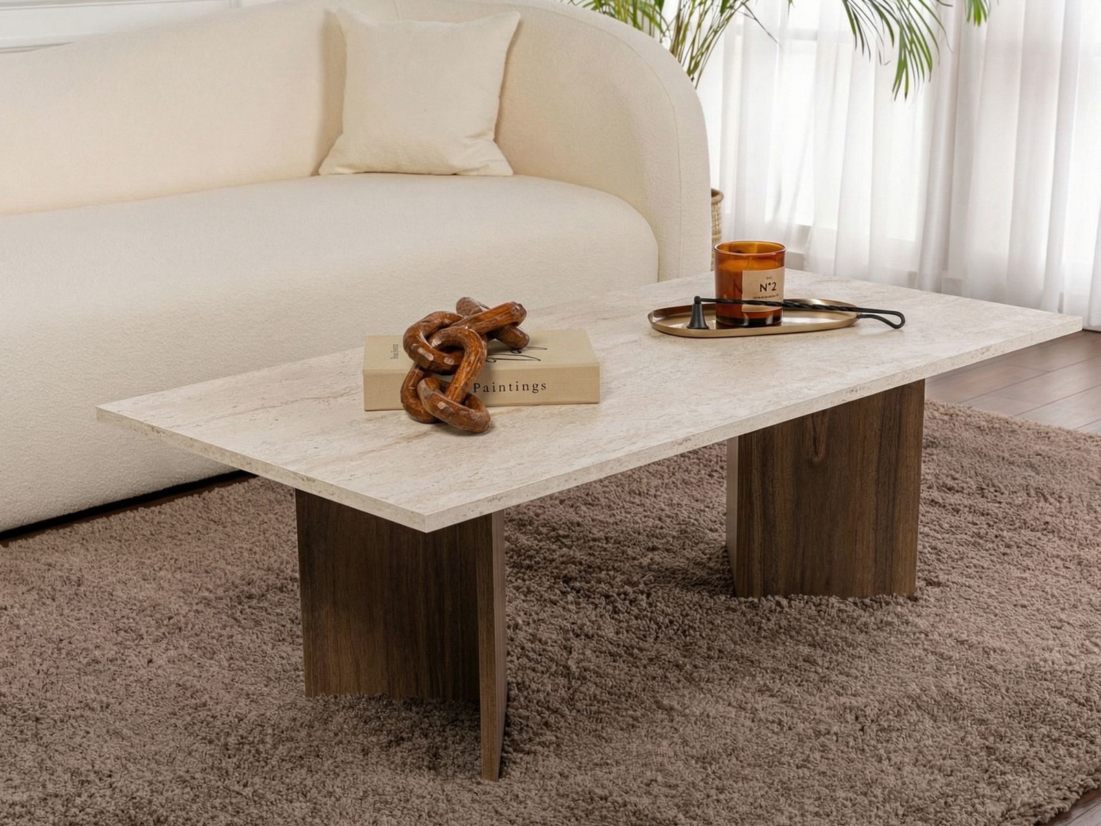 Stočić za kafu Novato 132 (Travertine + Orah)