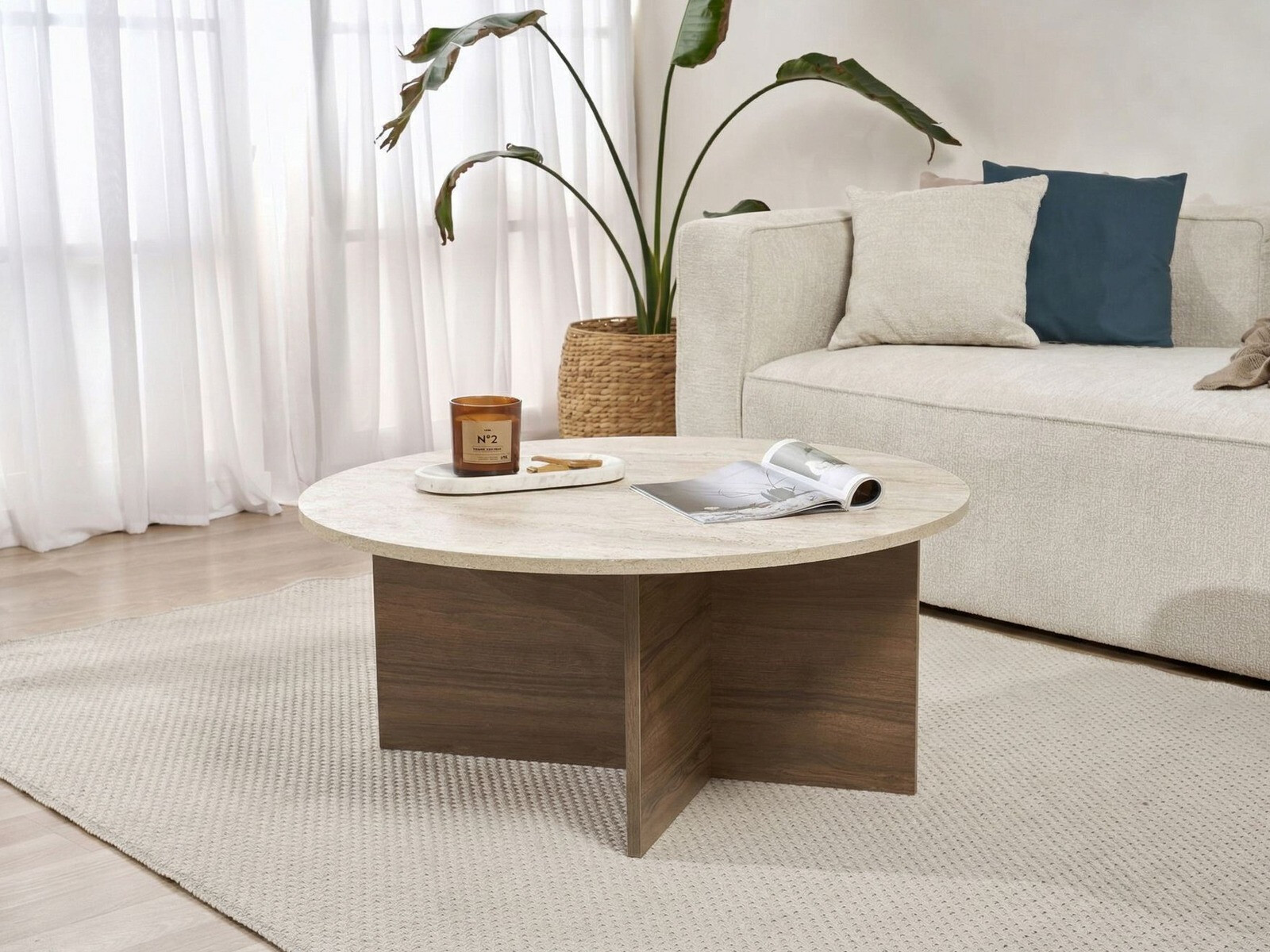 Stočić za kafu Novato 137 (Svetlo Travertine + Orah)