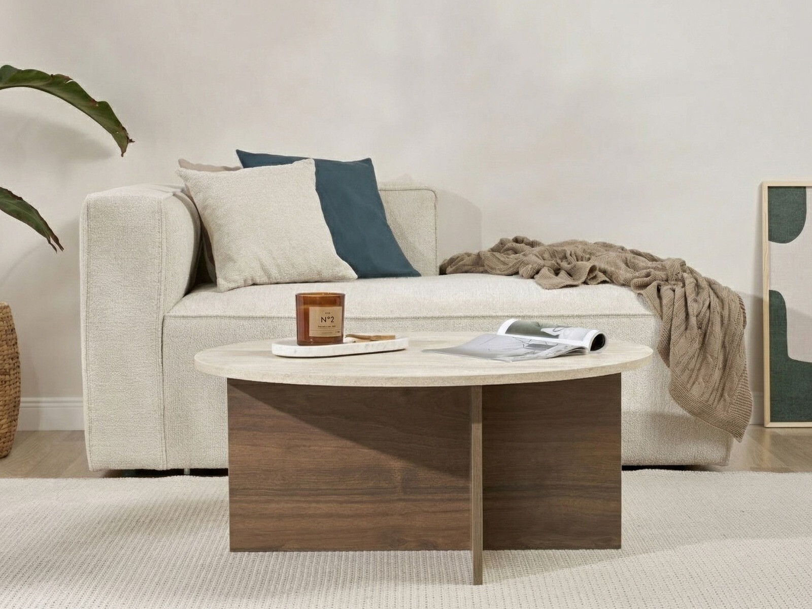 Stočić za kafu Novato 137 (Svetlo Travertine + Orah)