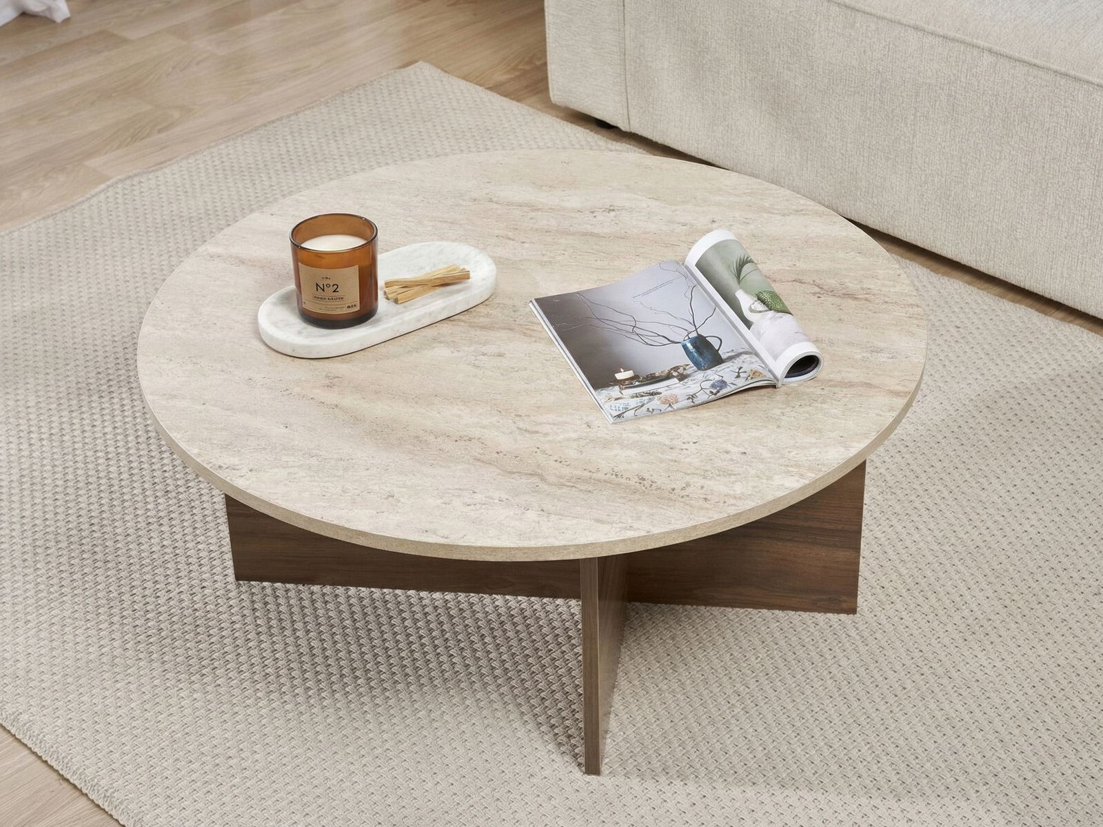 Stočić za kafu Novato 137 (Svetlo Travertine + Orah)