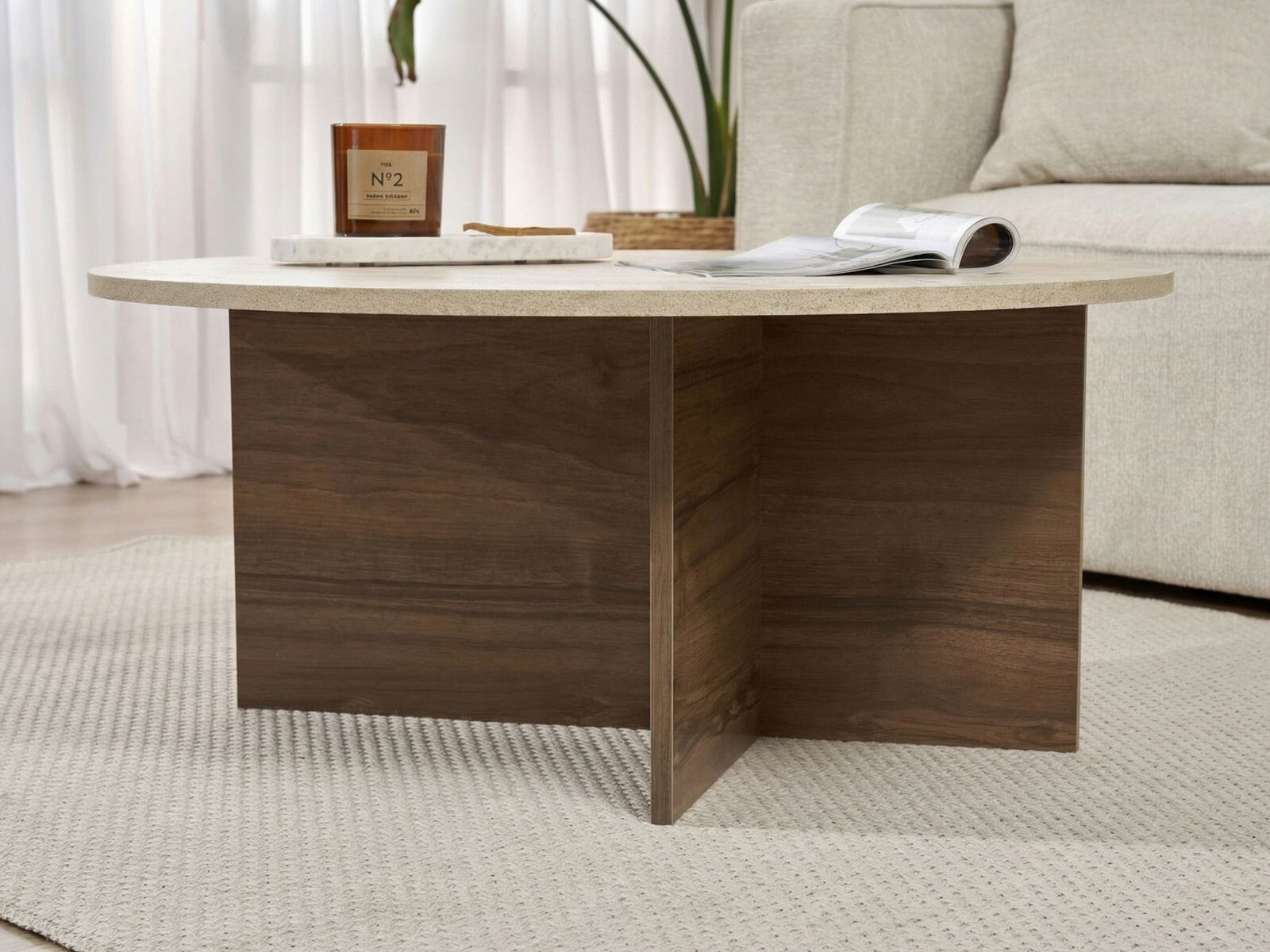 Stočić za kafu Novato 137 (Svetlo Travertine + Orah)