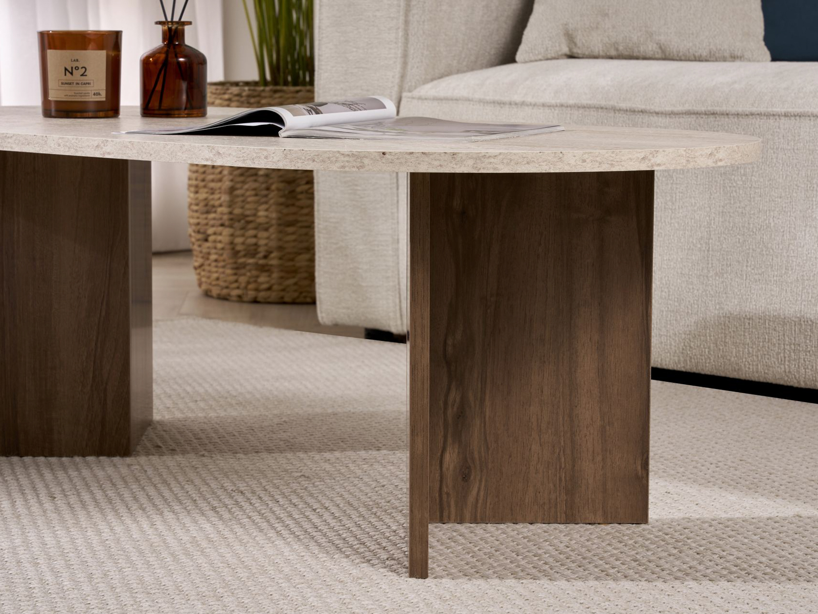 Stočić za kafu Novato 111 (Svetlo Travertine + Orah)