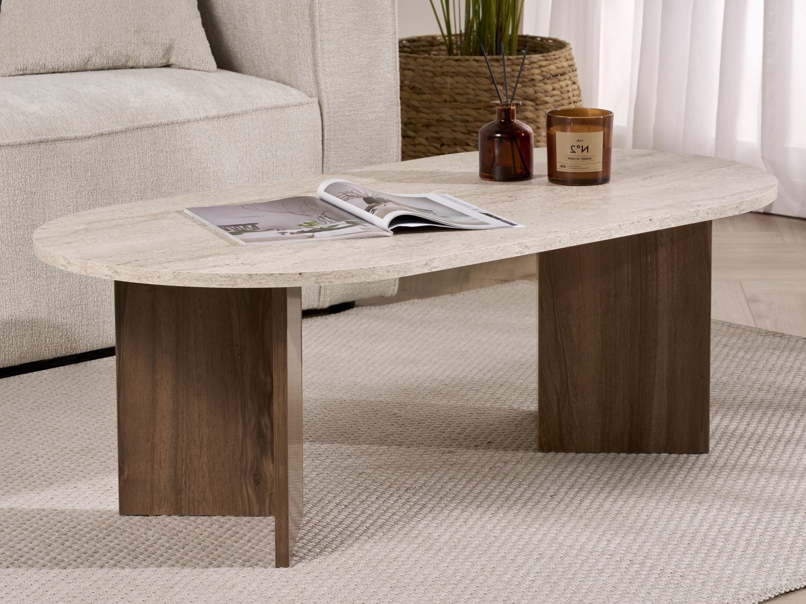 Stočić za kafu Novato 111 (Svetlo Travertine + Orah)