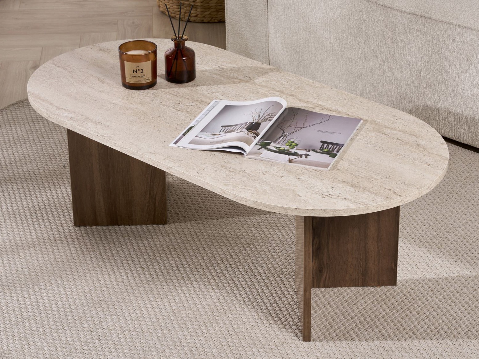 Stočić za kafu Novato 111 (Svetlo Travertine + Orah)