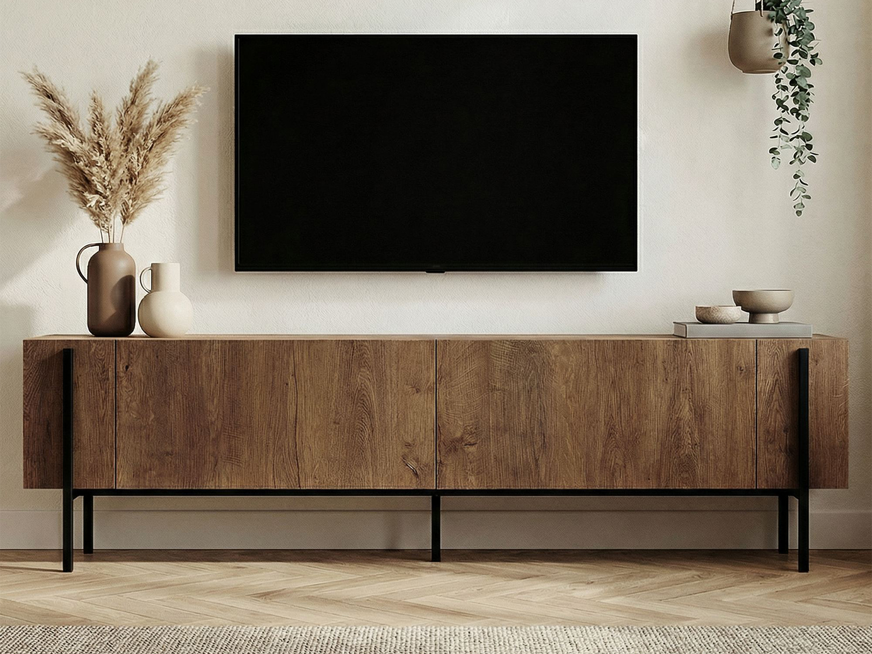 TV komoda Novato 154 (Crno + Hrast)