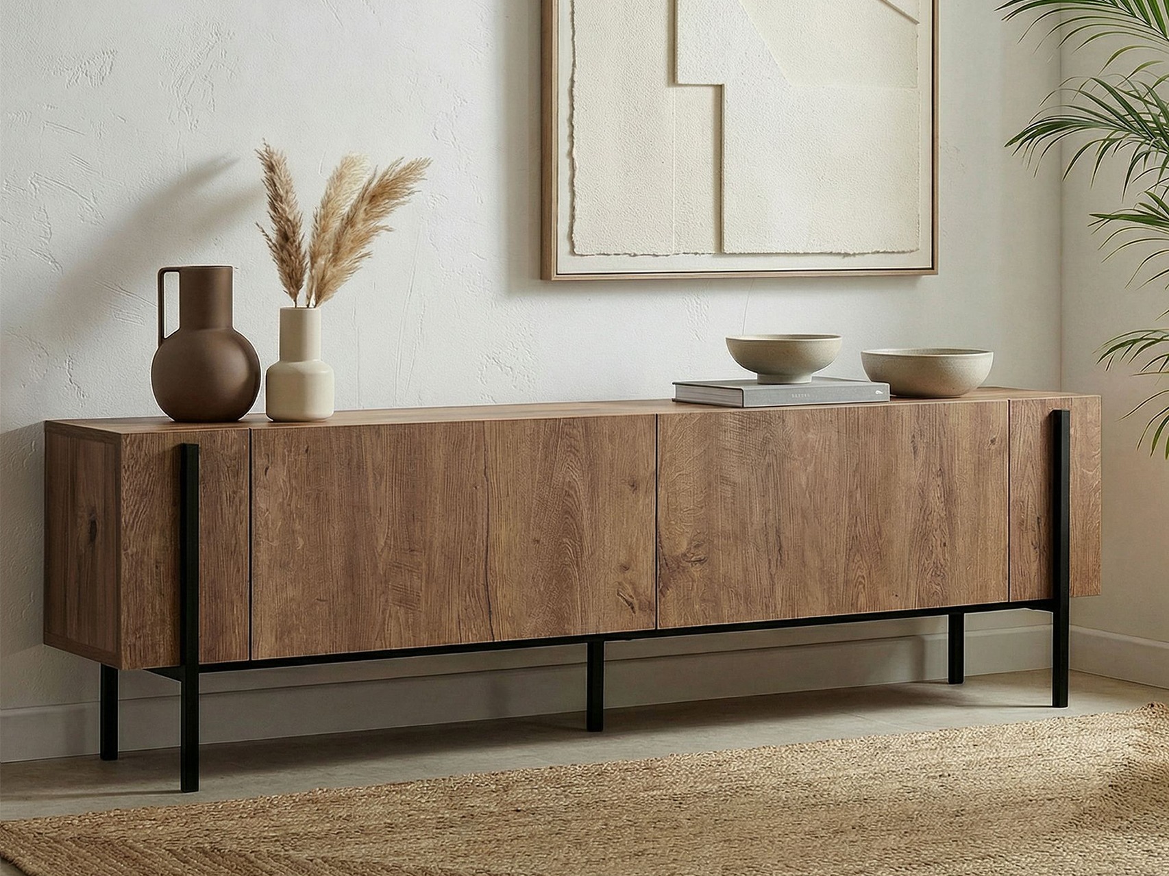 TV komoda Novato 154 (Crno + Hrast)