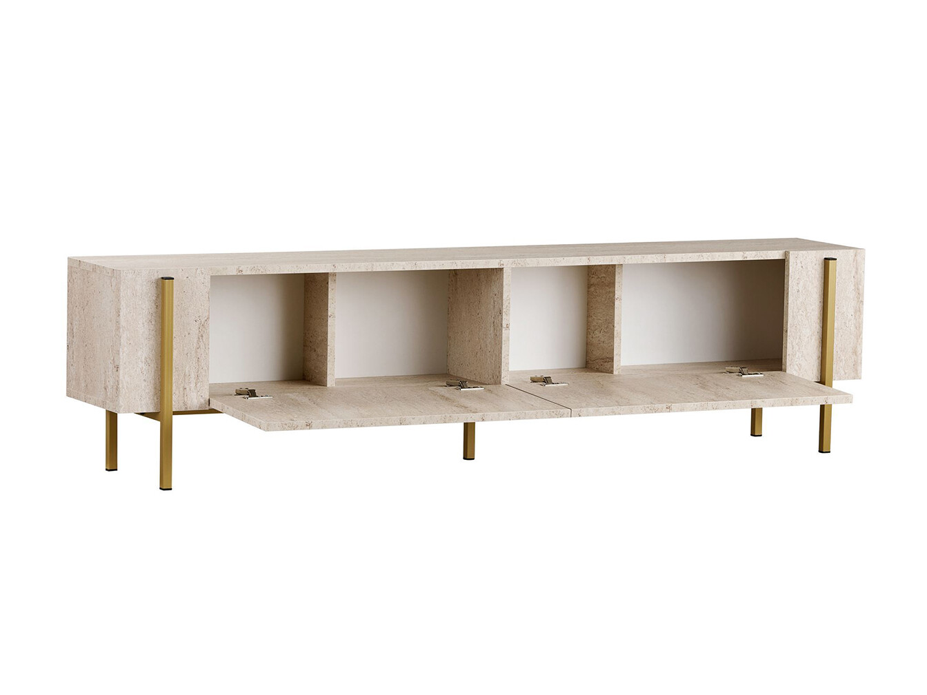 TV komoda Novato 154 (Zlatna + Svetlo Travertine)