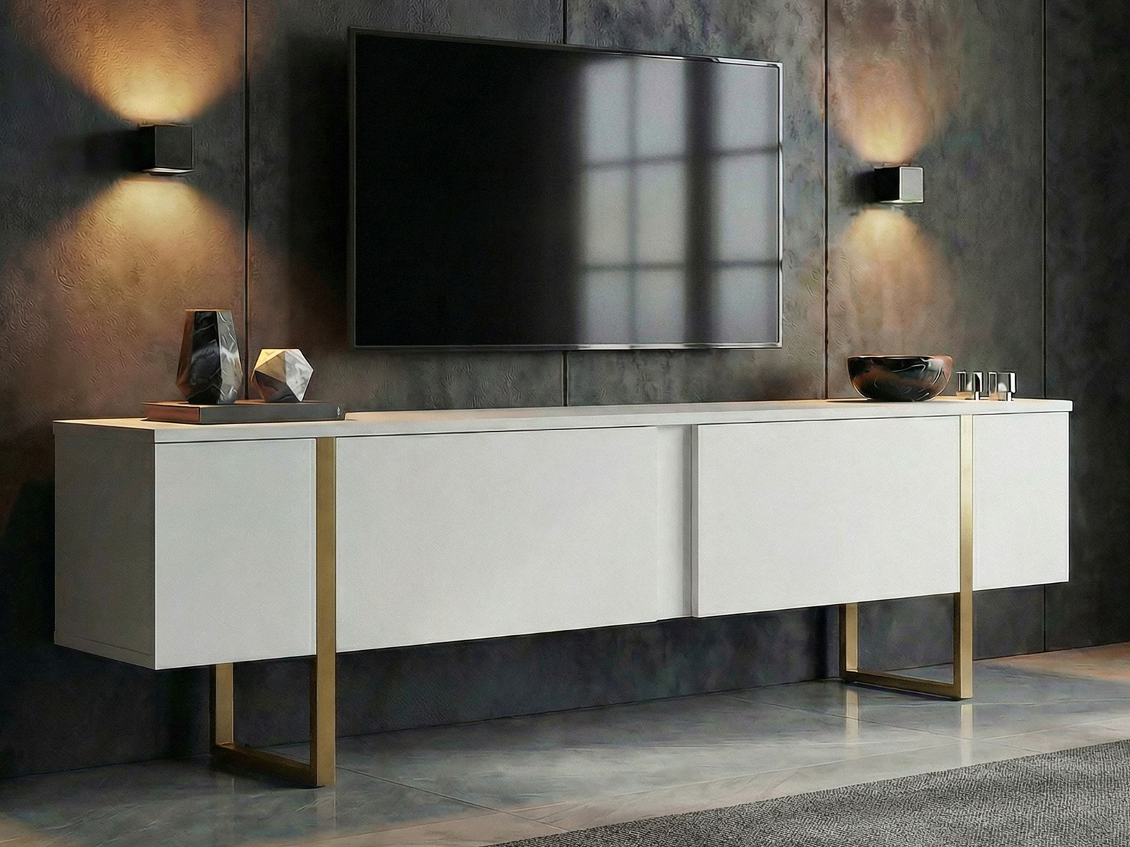 TV komoda Novato 156 (Belo + Zlatna)