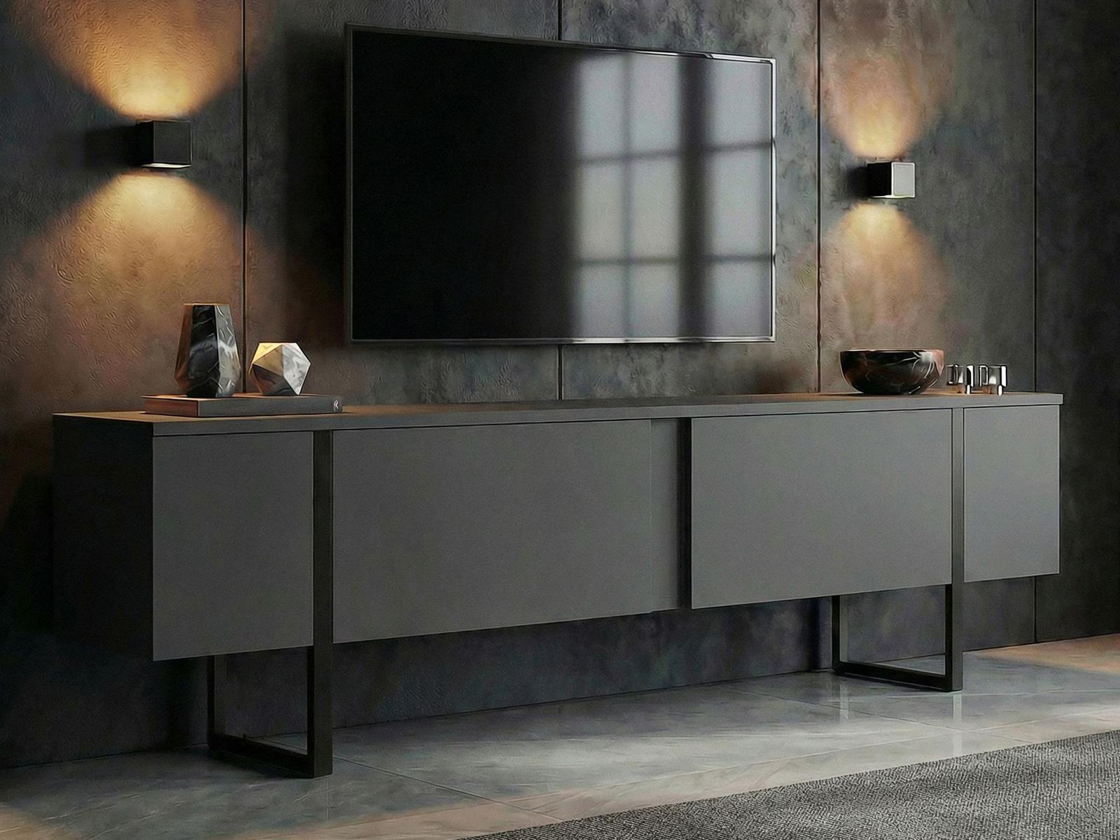 TV komoda Novato 156 (Crno + Antracit)