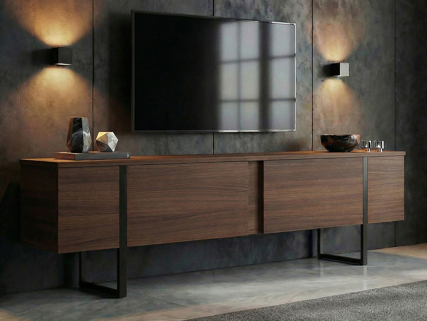 TV komoda Novato 156 (Crno + Orah)