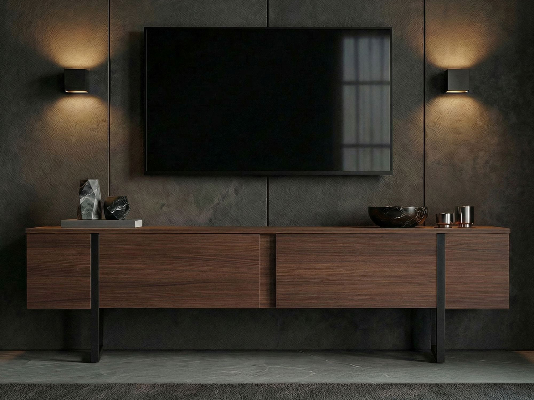 TV komoda Novato 156 (Crno + Orah)