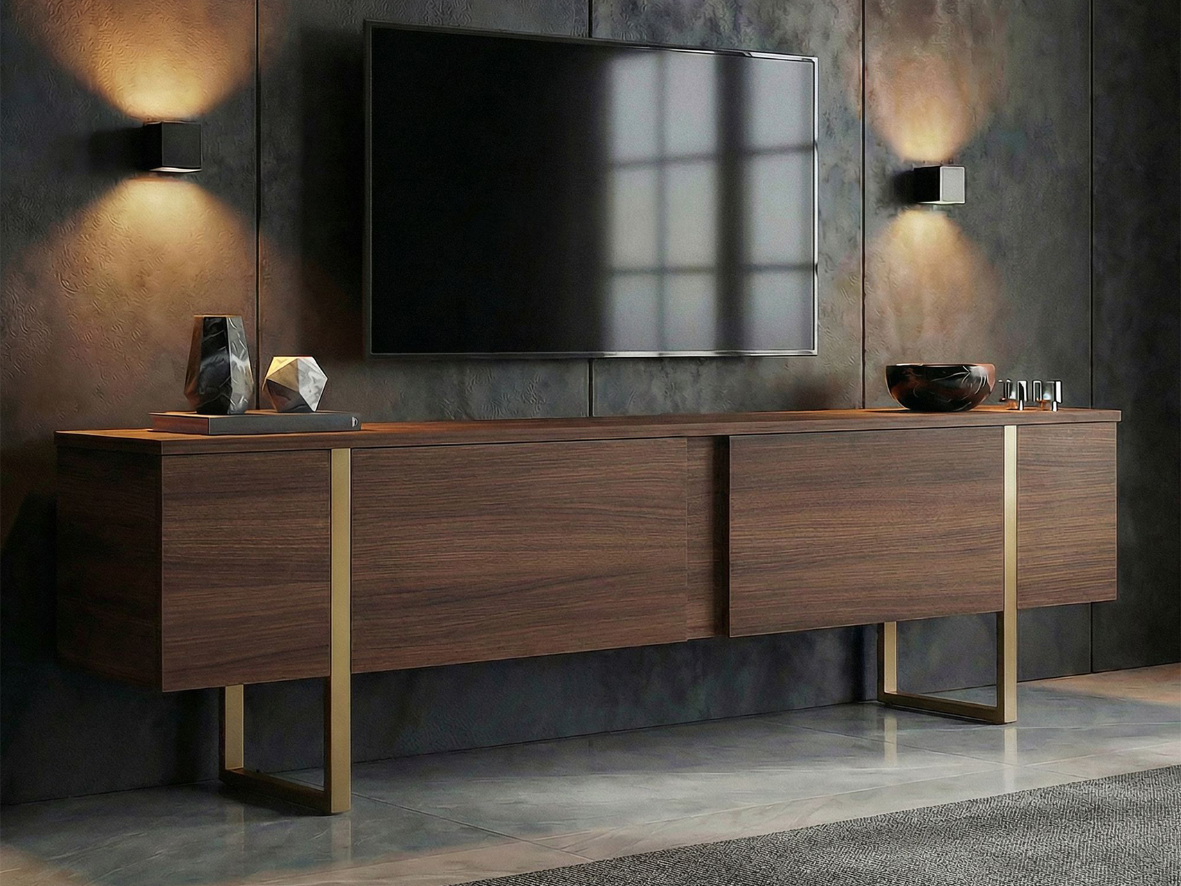TV komoda Novato 156 (Zlatna + Orah)