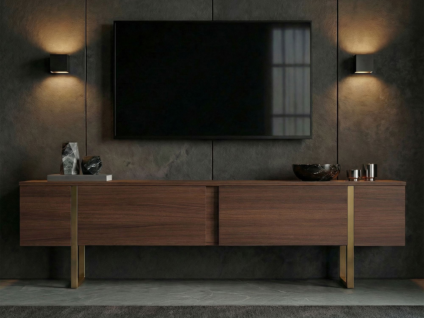TV komoda Novato 156 (Zlatna + Orah)