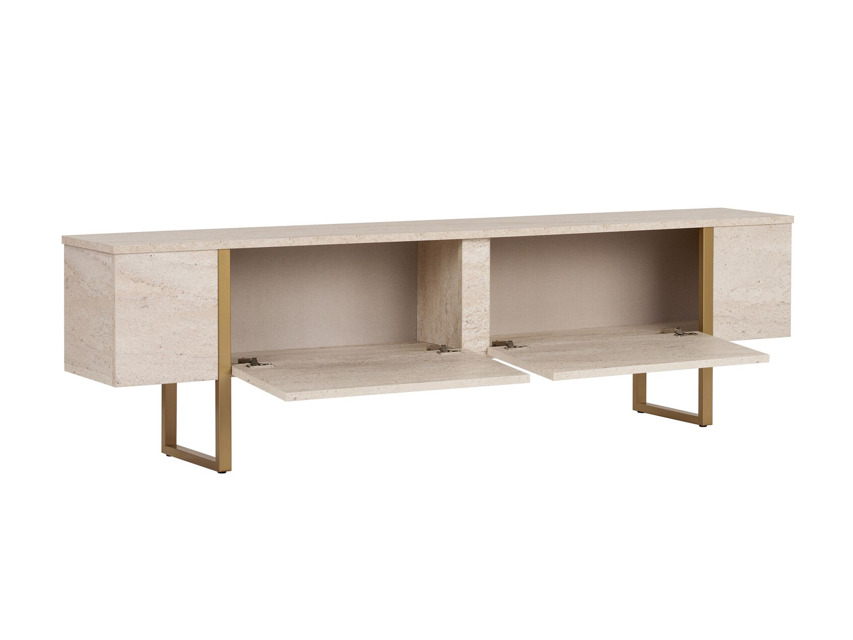TV komoda Novato 156 (Zlatna + Svetlo Travertine)