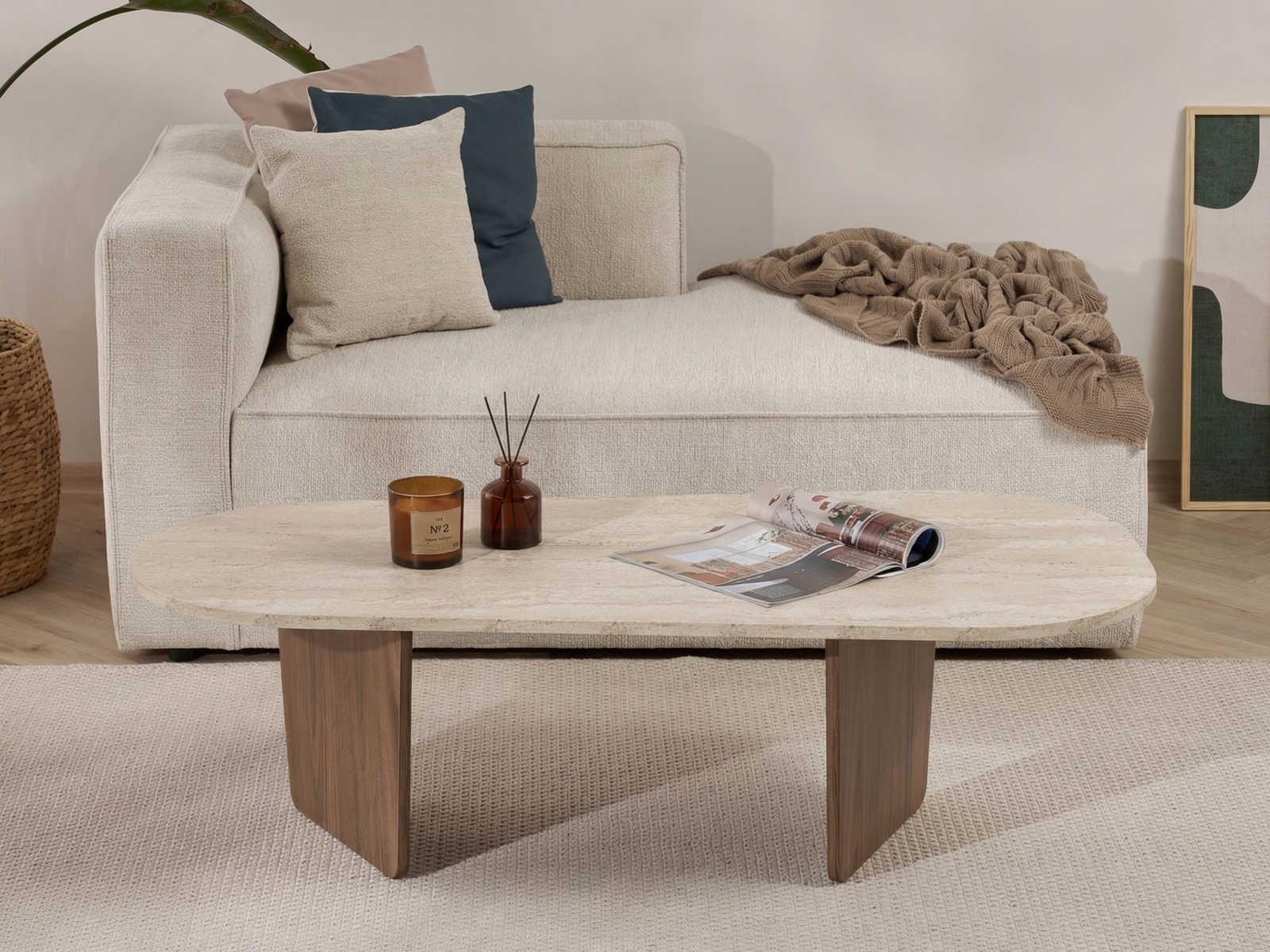 Stočić za kafu Novato 135 (Svetlo Travertine + Orah)
